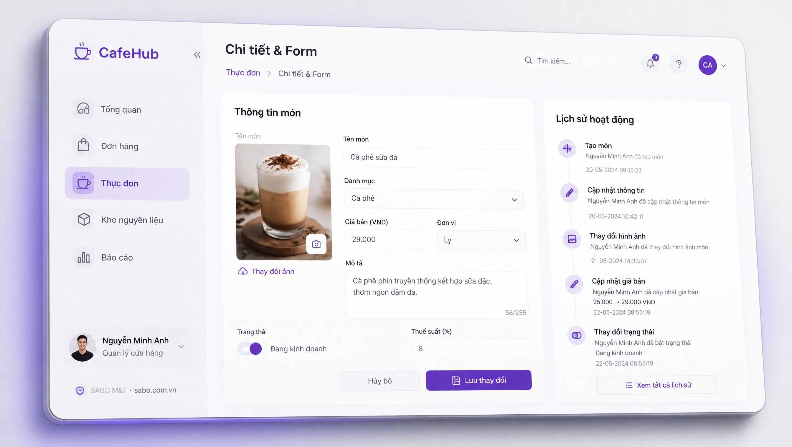 Giao diện web quán cà phê — màn 3
