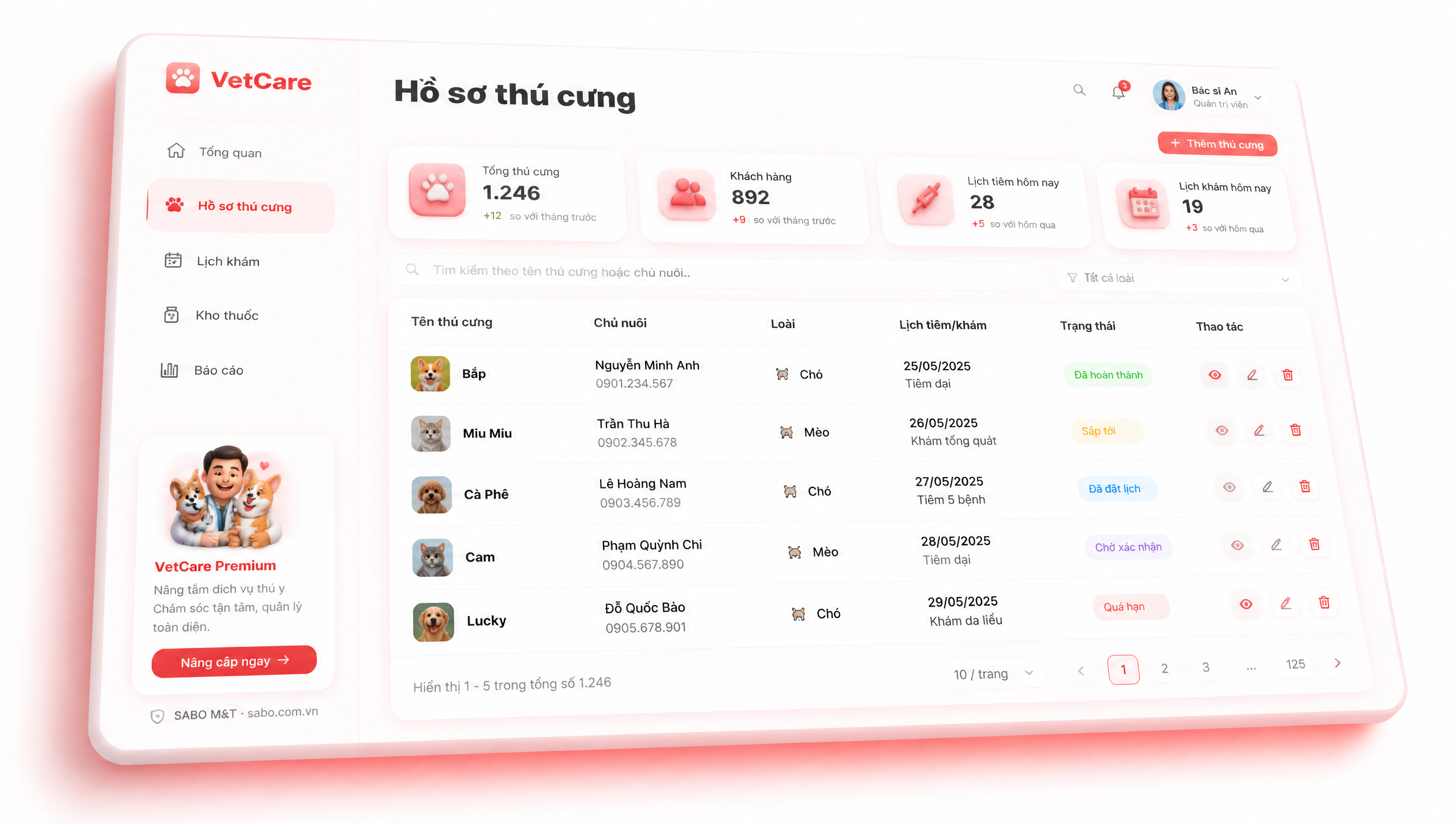 Giao diện web phòng khám thú y — màn 2