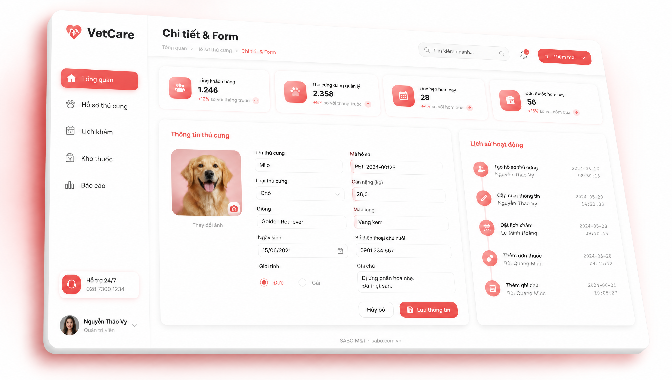 Giao diện web phòng khám thú y — màn 3