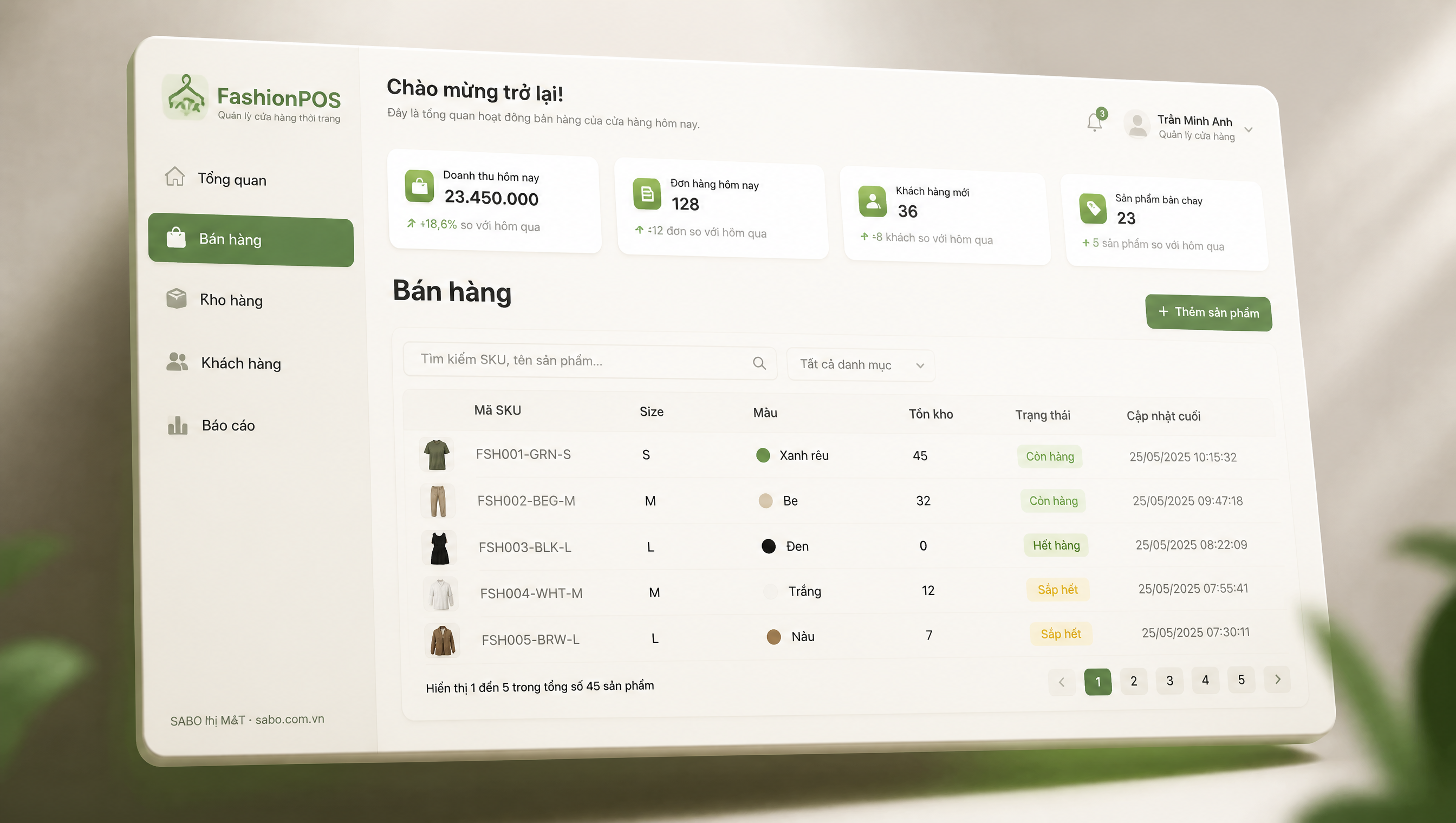 Giao diện web cửa hàng thời trang — màn 2