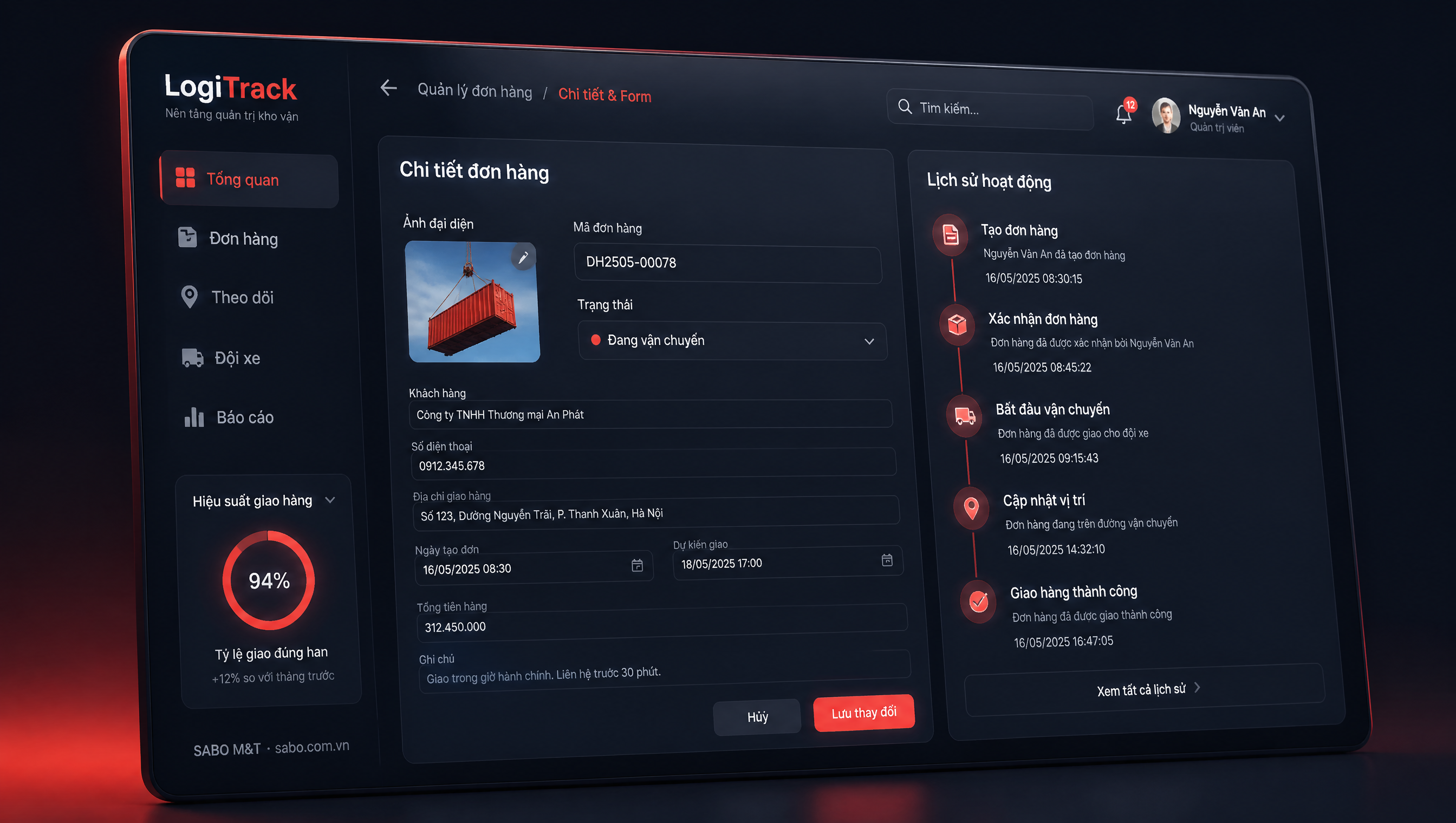 Giao diện web kho vận – logistics — màn 3