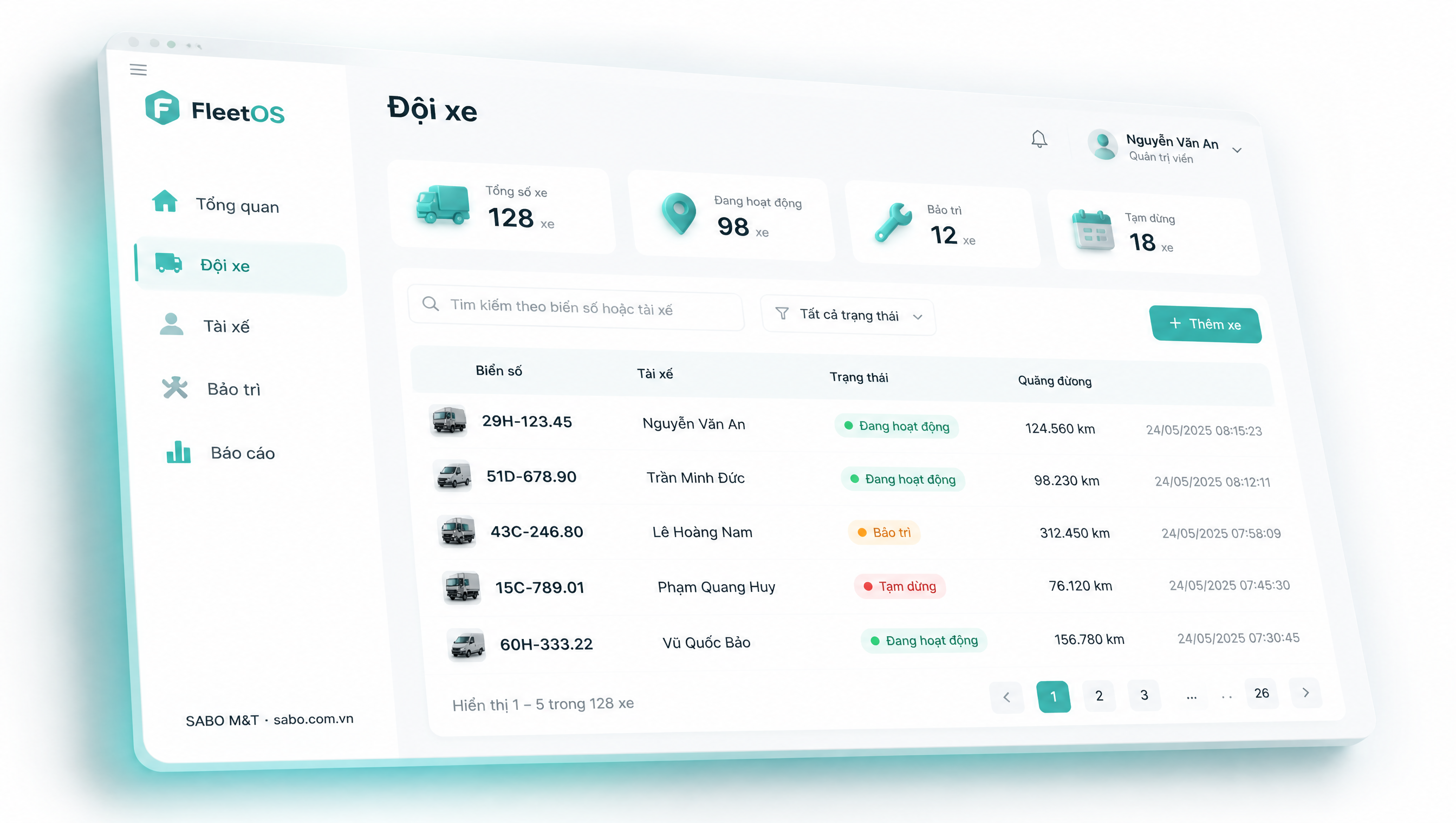 Giao diện web vận tải – đội xe — màn 2
