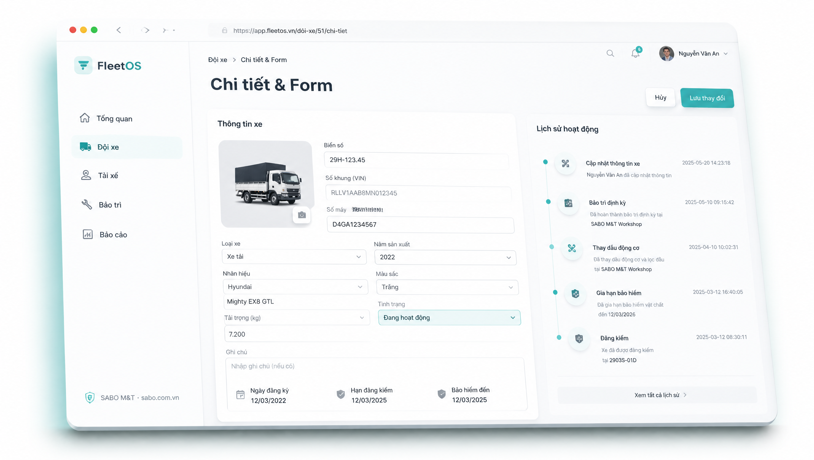Giao diện web vận tải – đội xe — màn 3