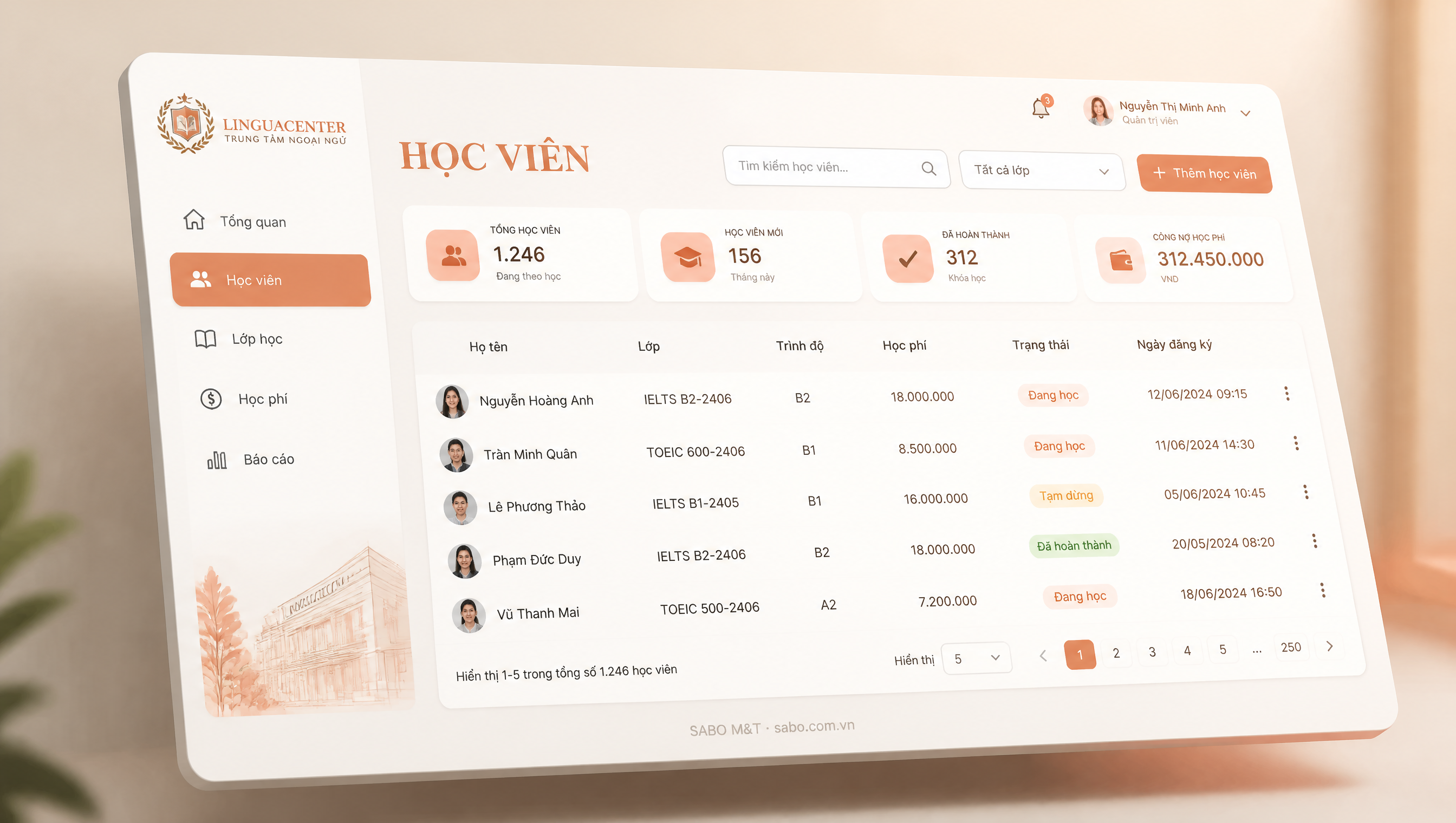 Giao diện web trung tâm ngoại ngữ — màn 2