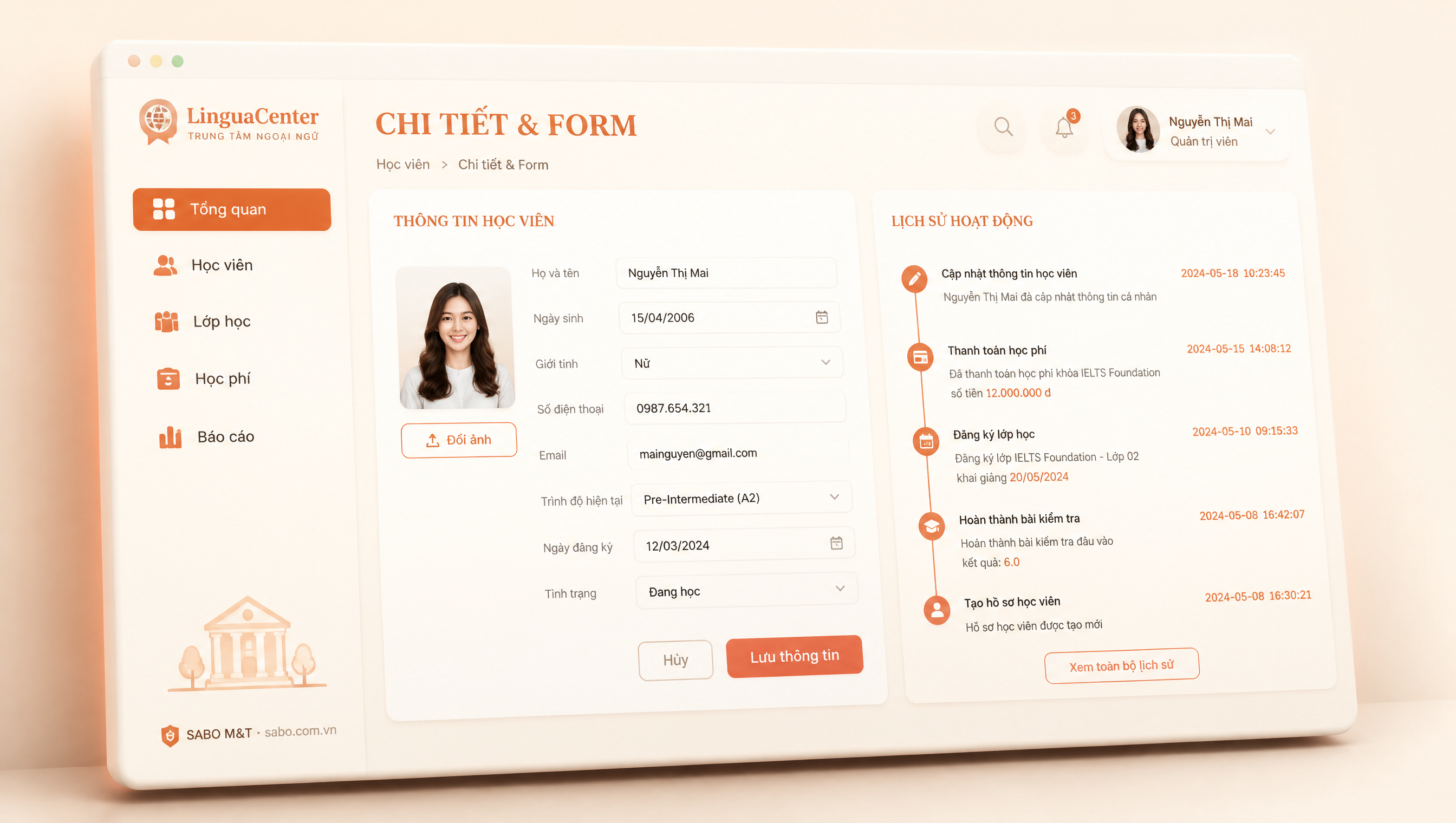 Giao diện web trung tâm ngoại ngữ — màn 3