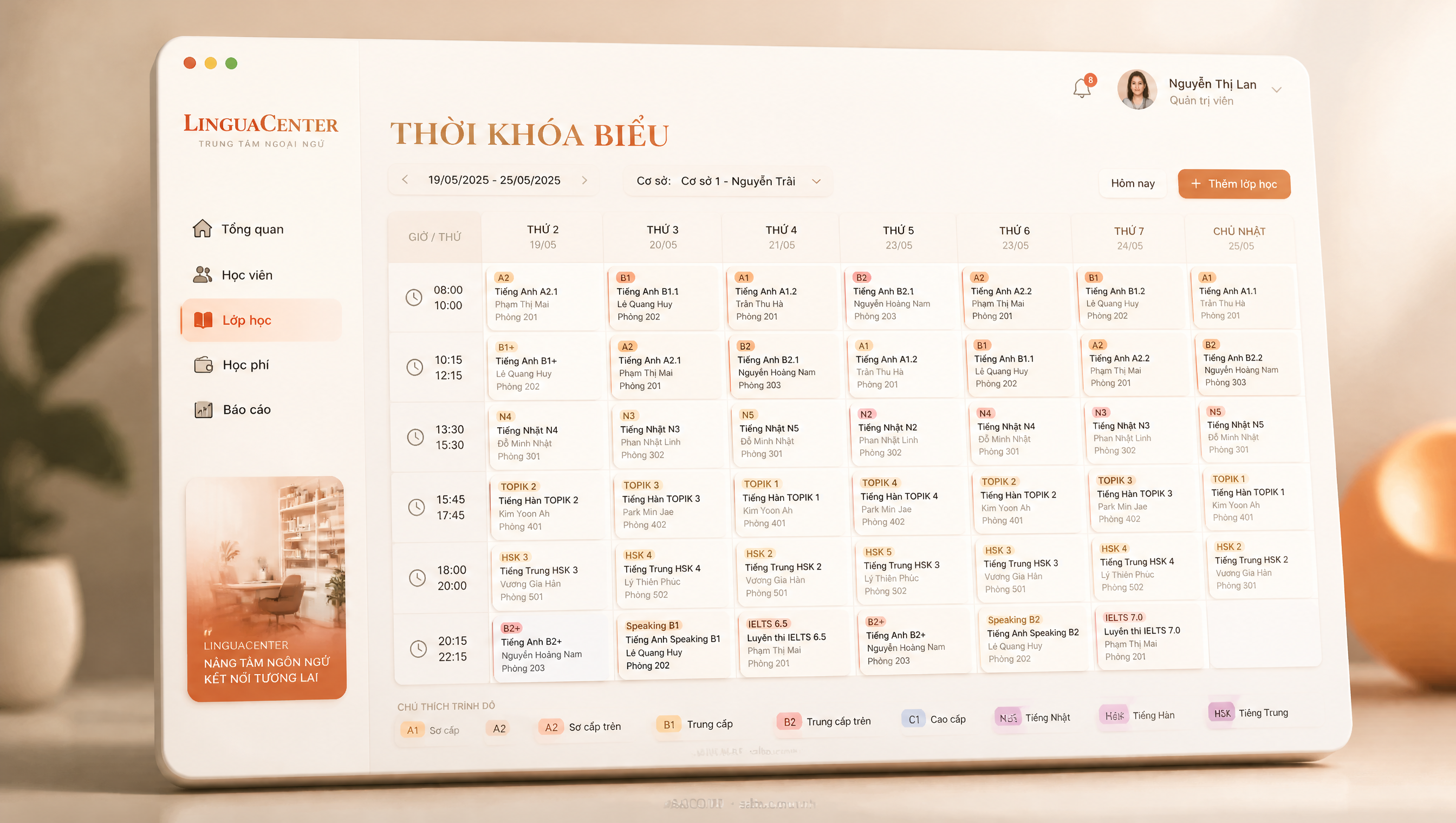 Giao diện web trung tâm ngoại ngữ — màn 4