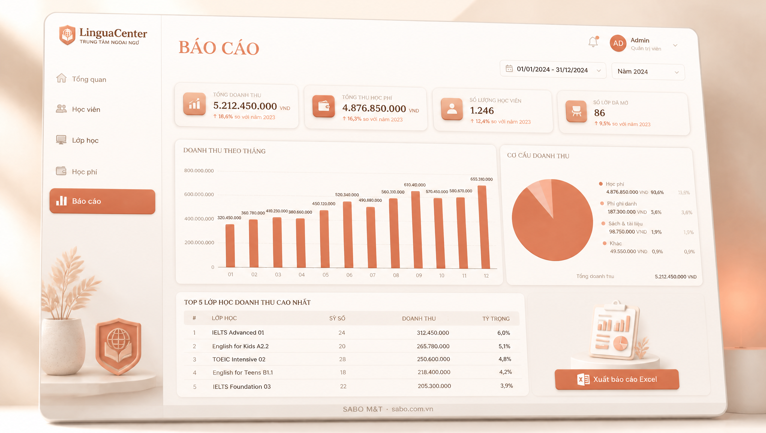 Giao diện web trung tâm ngoại ngữ — màn 5