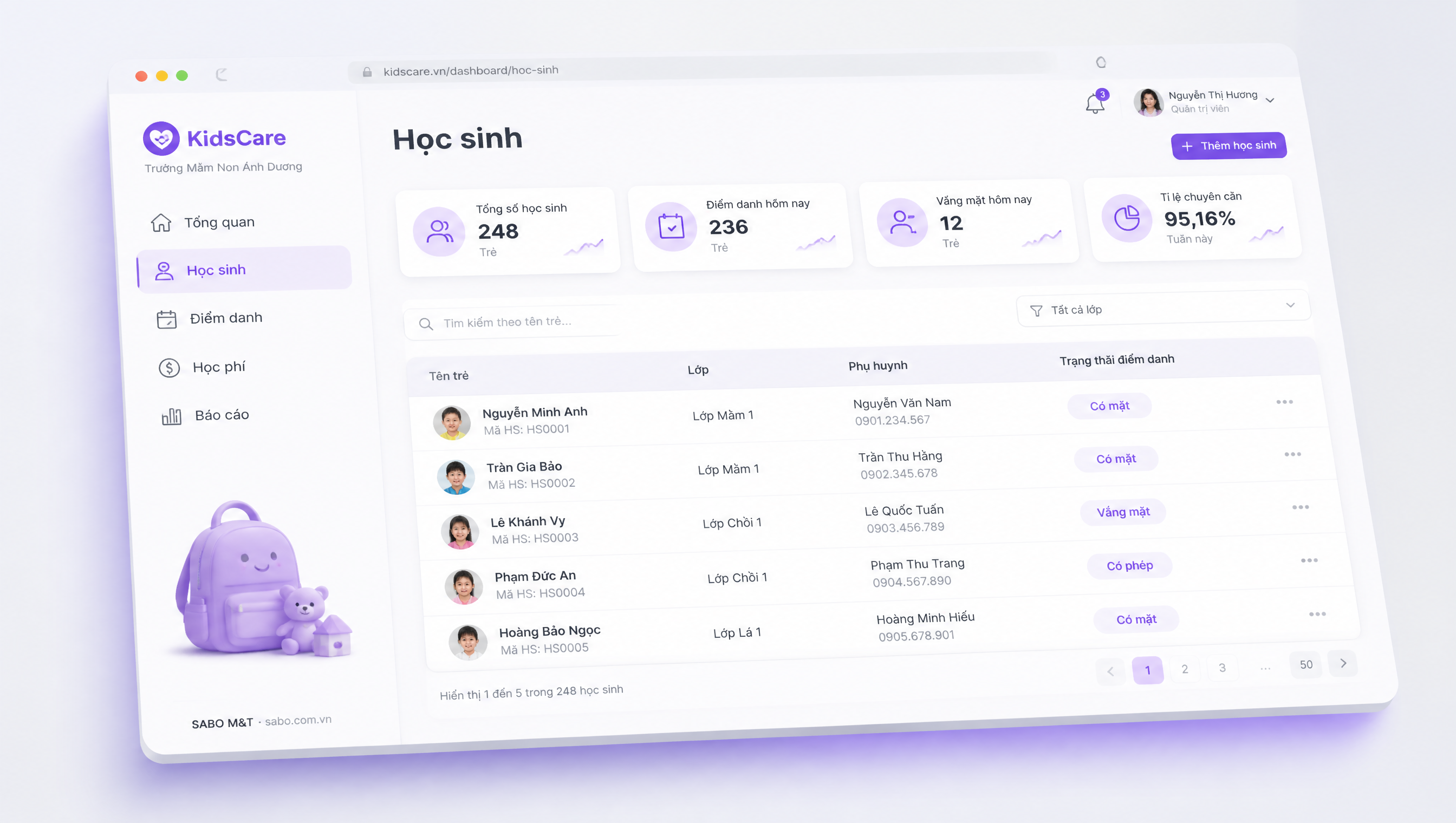 Giao diện web trường mầm non — màn 2