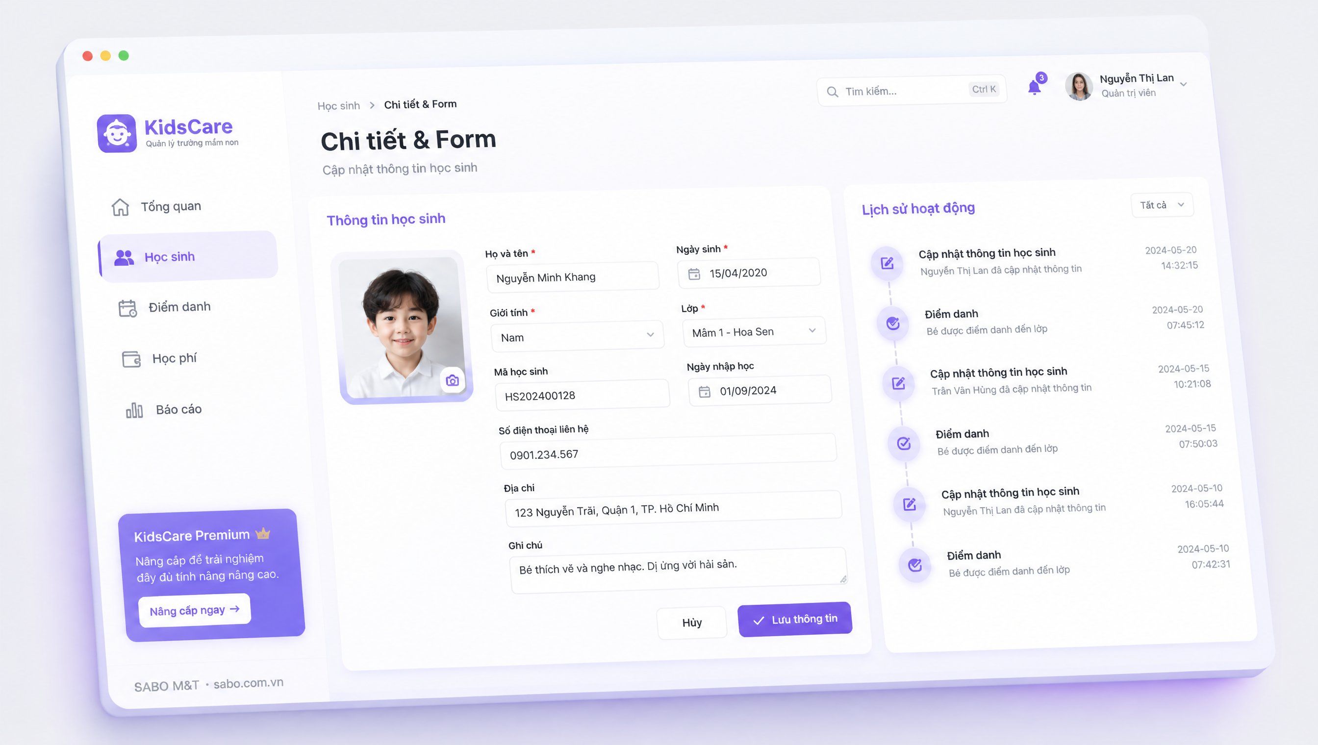 Giao diện web trường mầm non — màn 3