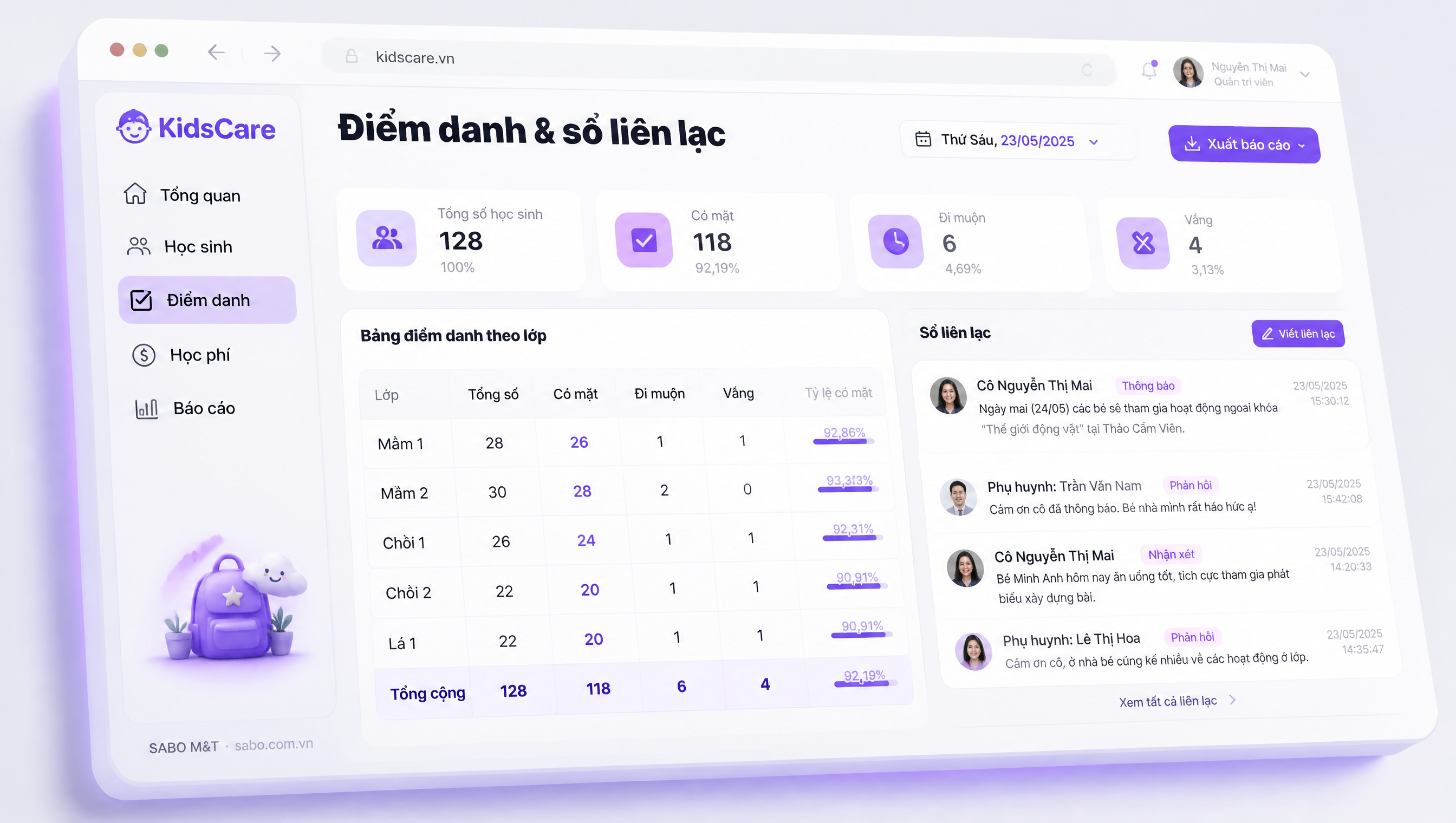 Giao diện web trường mầm non — màn 4