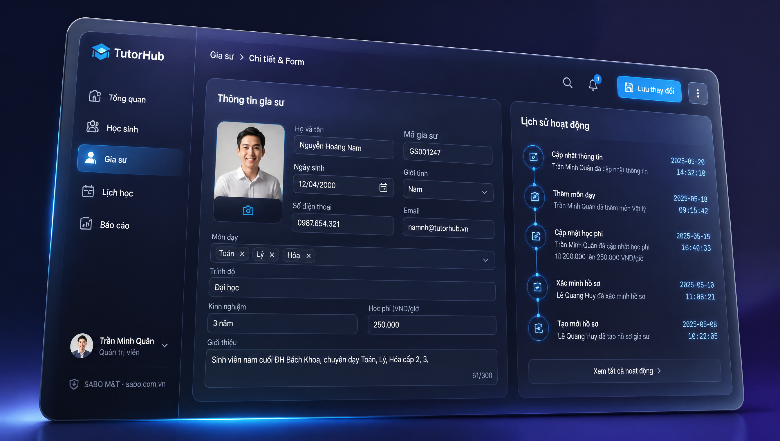 Giao diện web trung tâm gia sư — màn 3