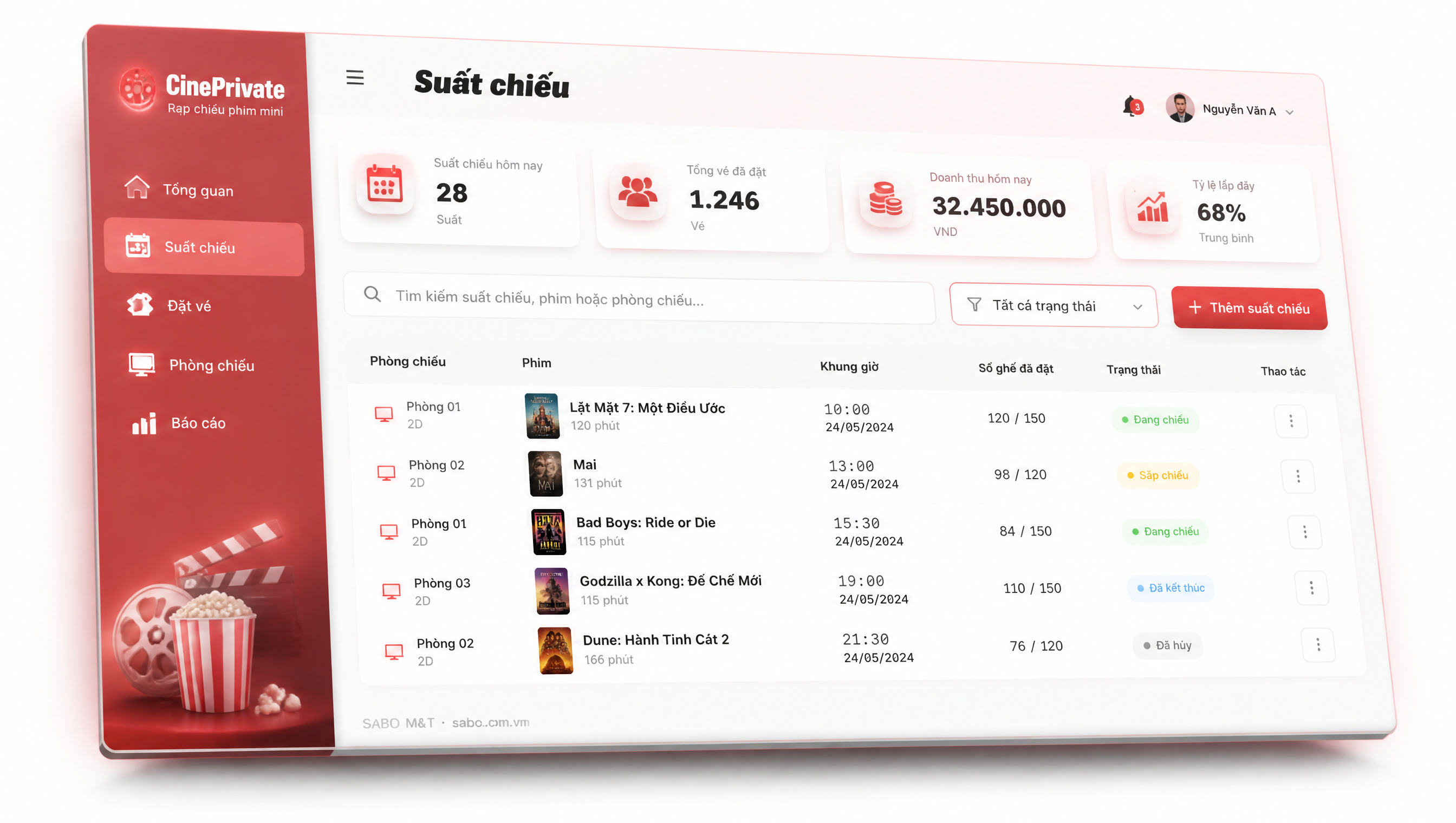 Giao diện web rạp chiếu phim mini — màn 2