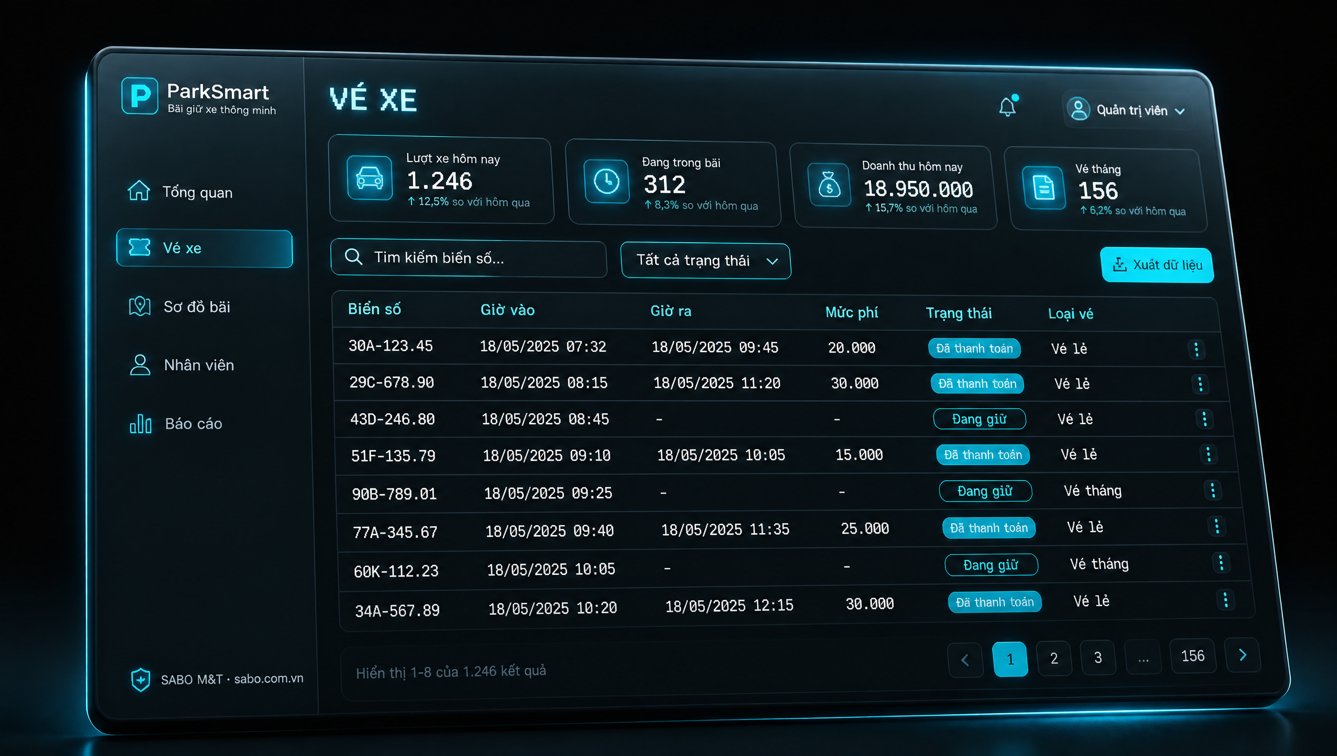 Giao diện web bãi giữ xe thông minh — màn 2