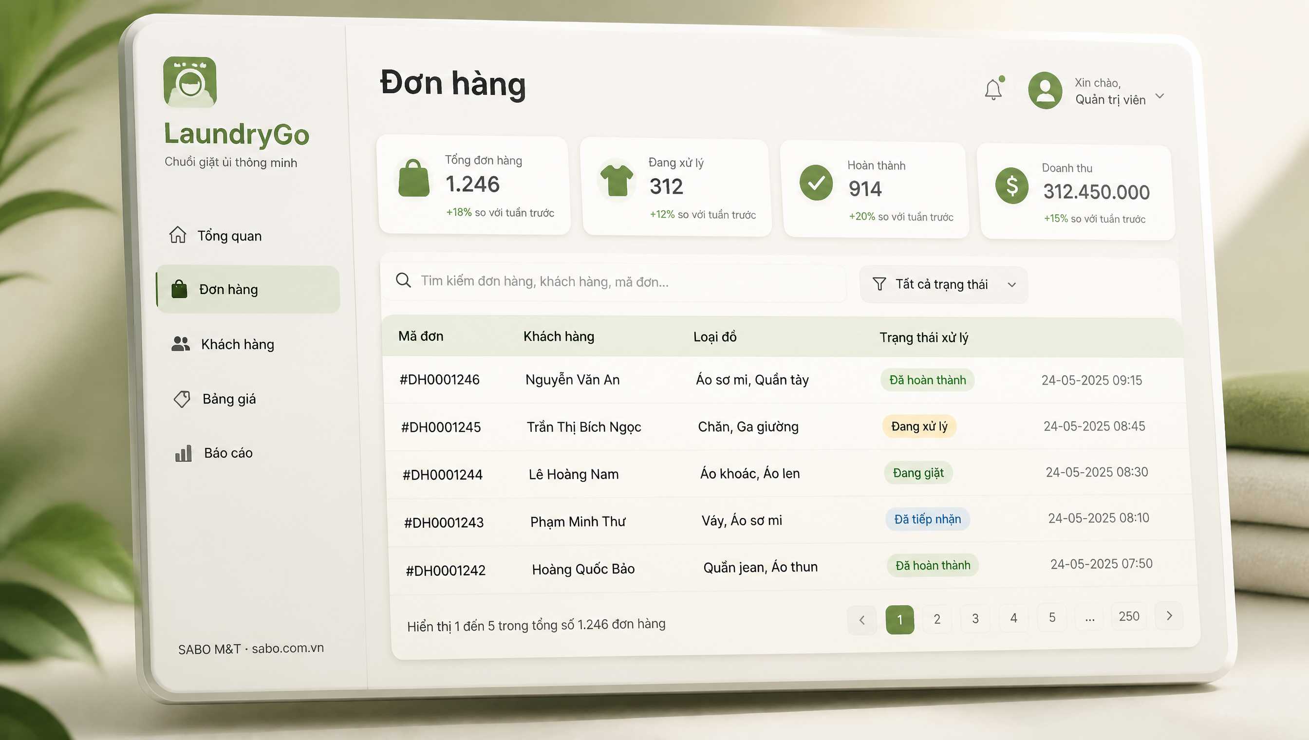 Giao diện web chuỗi giặt ủi — màn 2