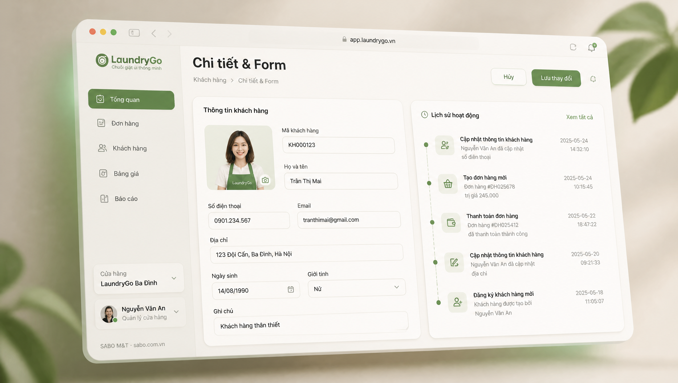 Giao diện web chuỗi giặt ủi — màn 3