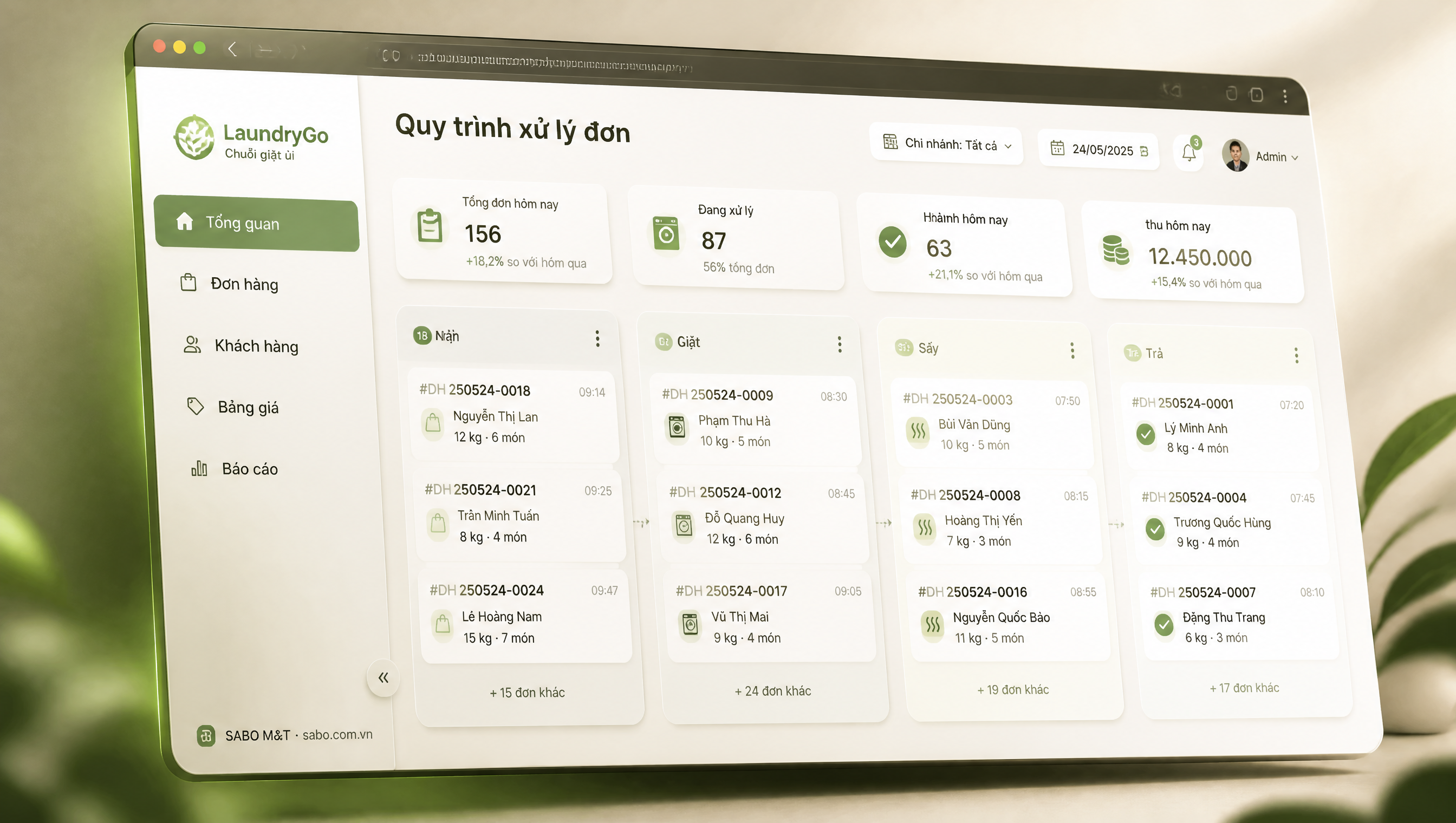 Giao diện web chuỗi giặt ủi — màn 4
