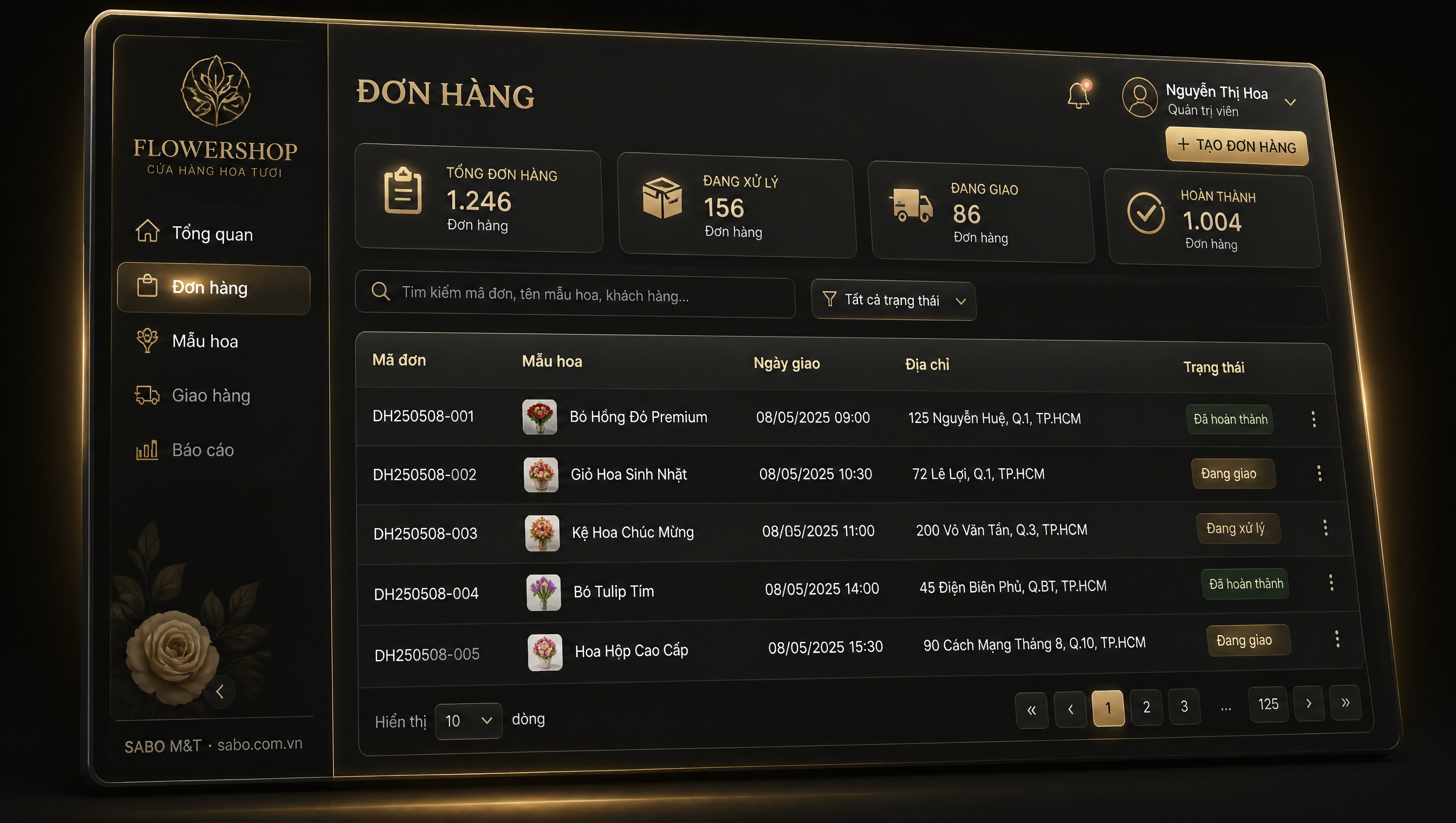 Giao diện web cửa hàng hoa tươi — màn 2