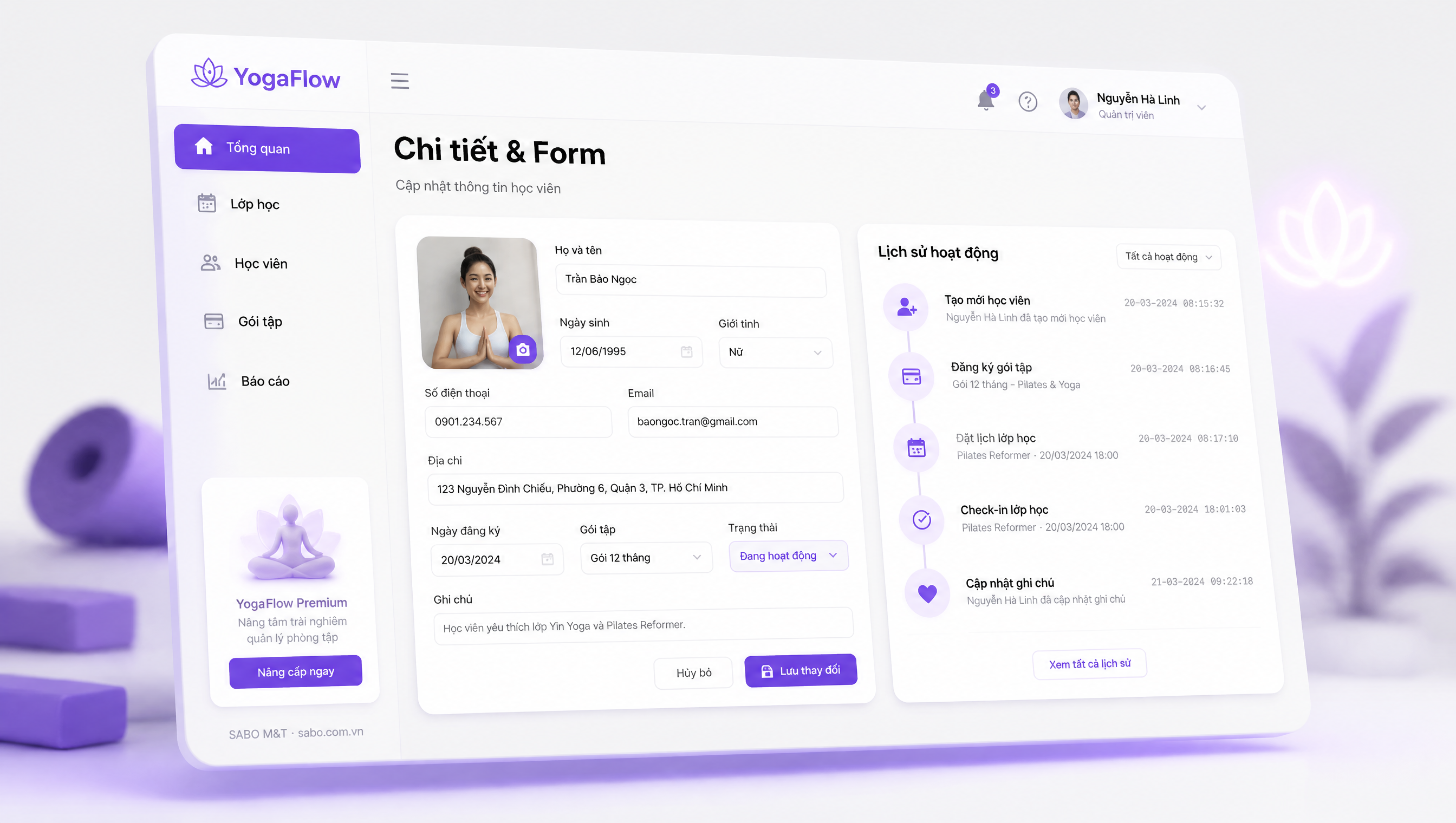Giao diện web phòng yoga – pilates — màn 3