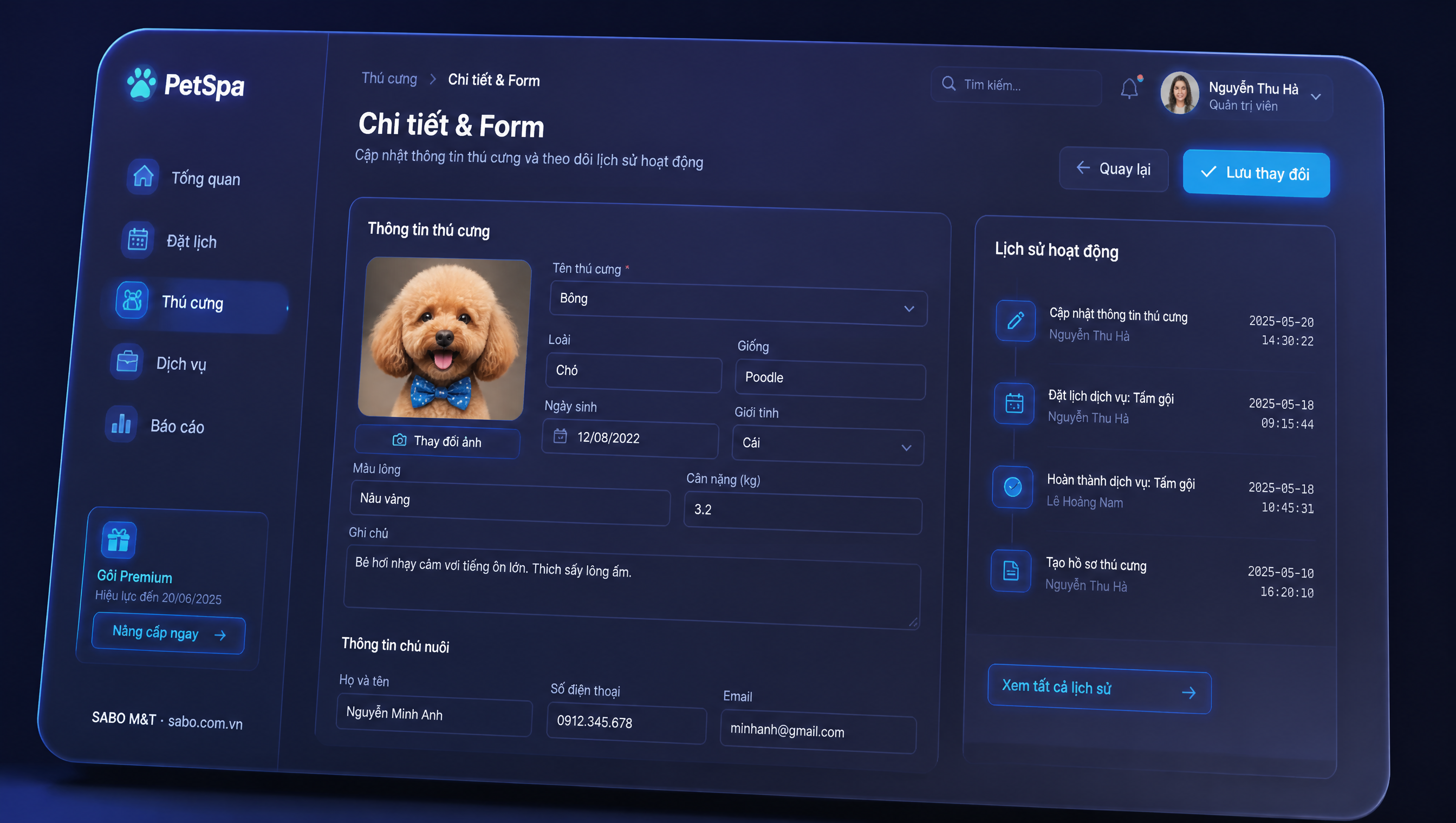 Giao diện web spa thú cưng — màn 3