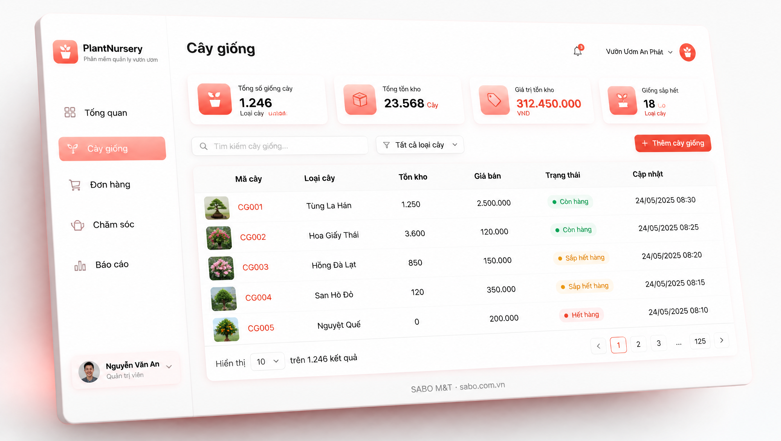 Giao diện web vườn ươm cây cảnh — màn 2