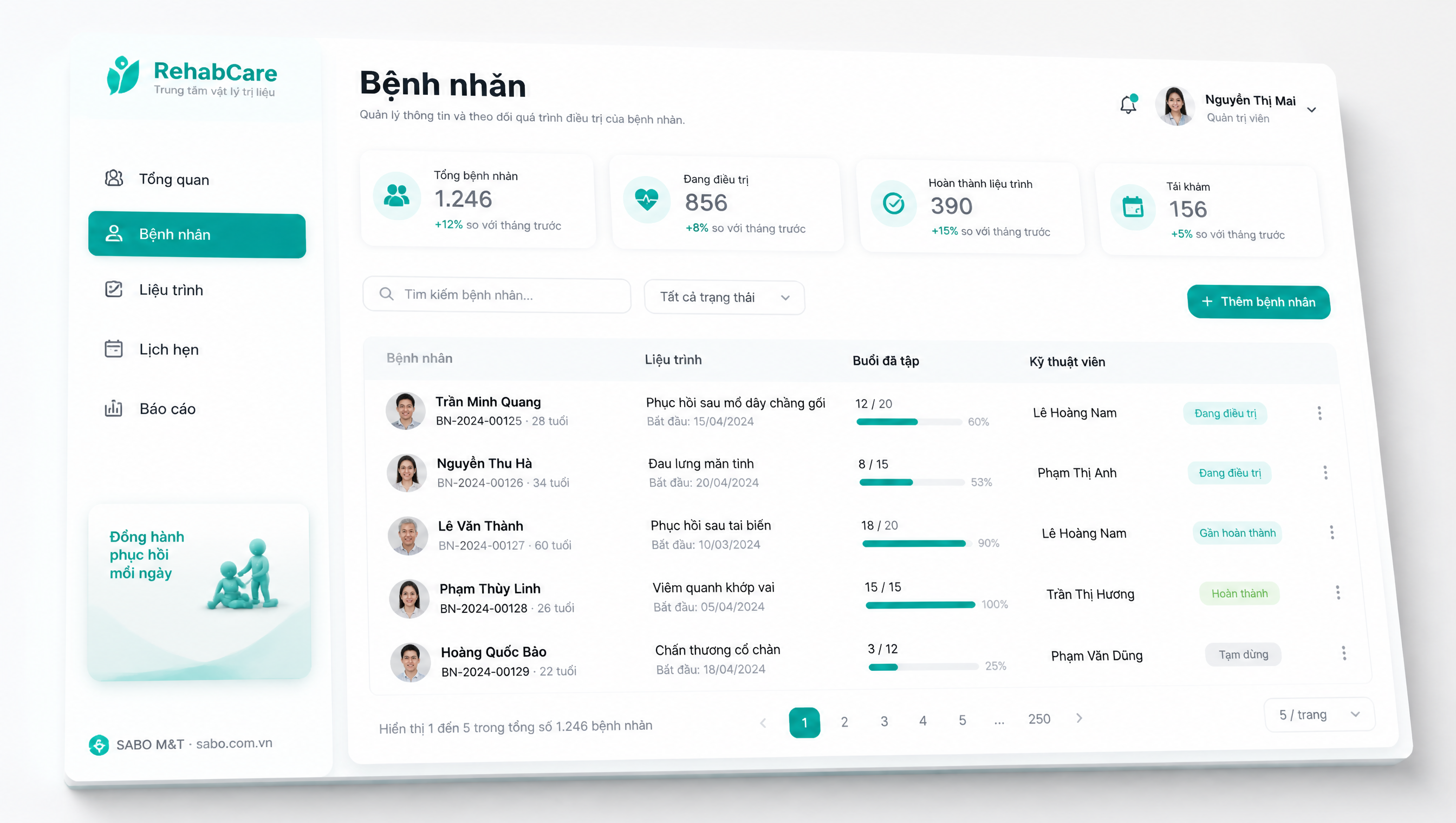 Giao diện web trung tâm vật lý trị liệu — màn 2