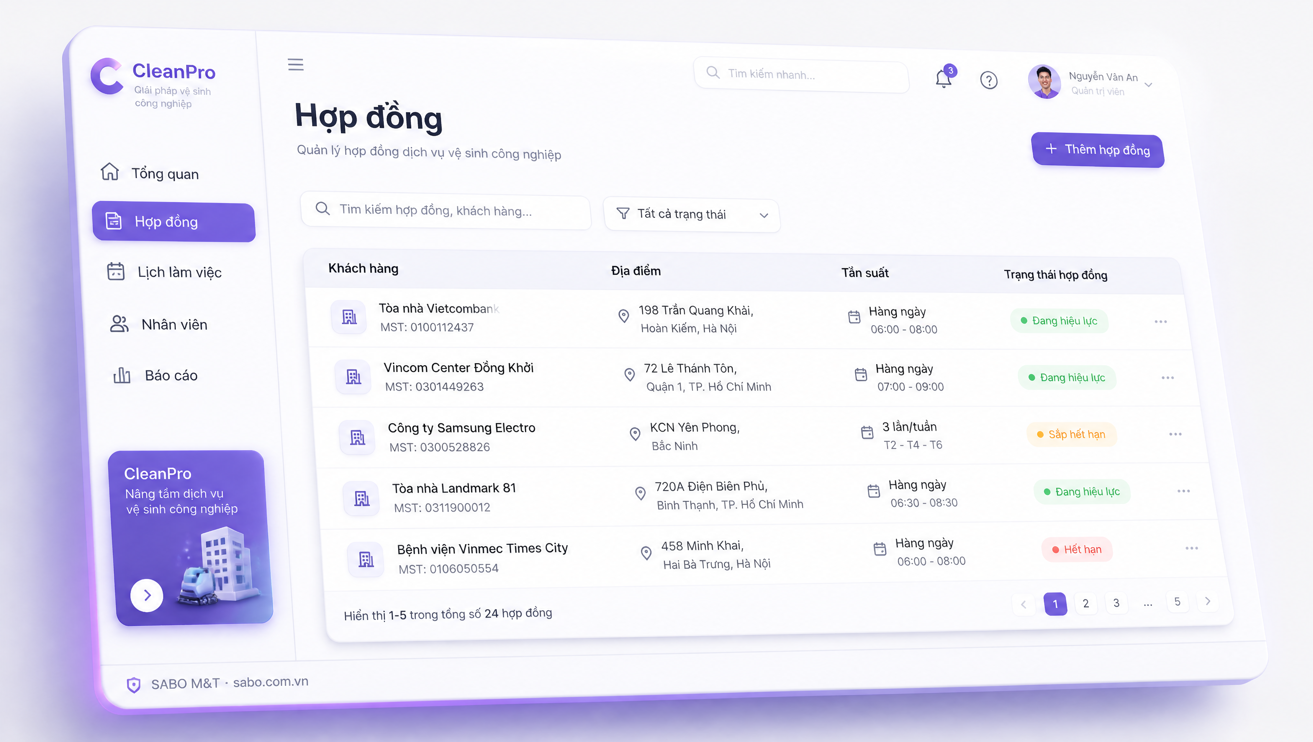 Giao diện web công ty vệ sinh công nghiệp — màn 2