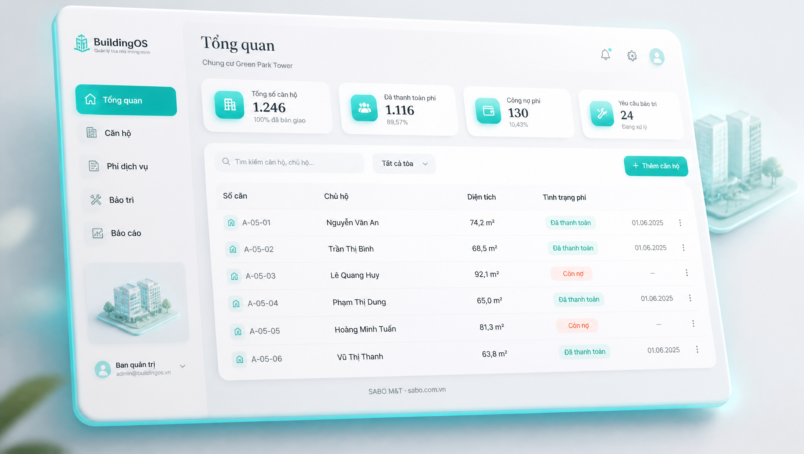 Giao diện web chung cư – tòa nhà — màn 2