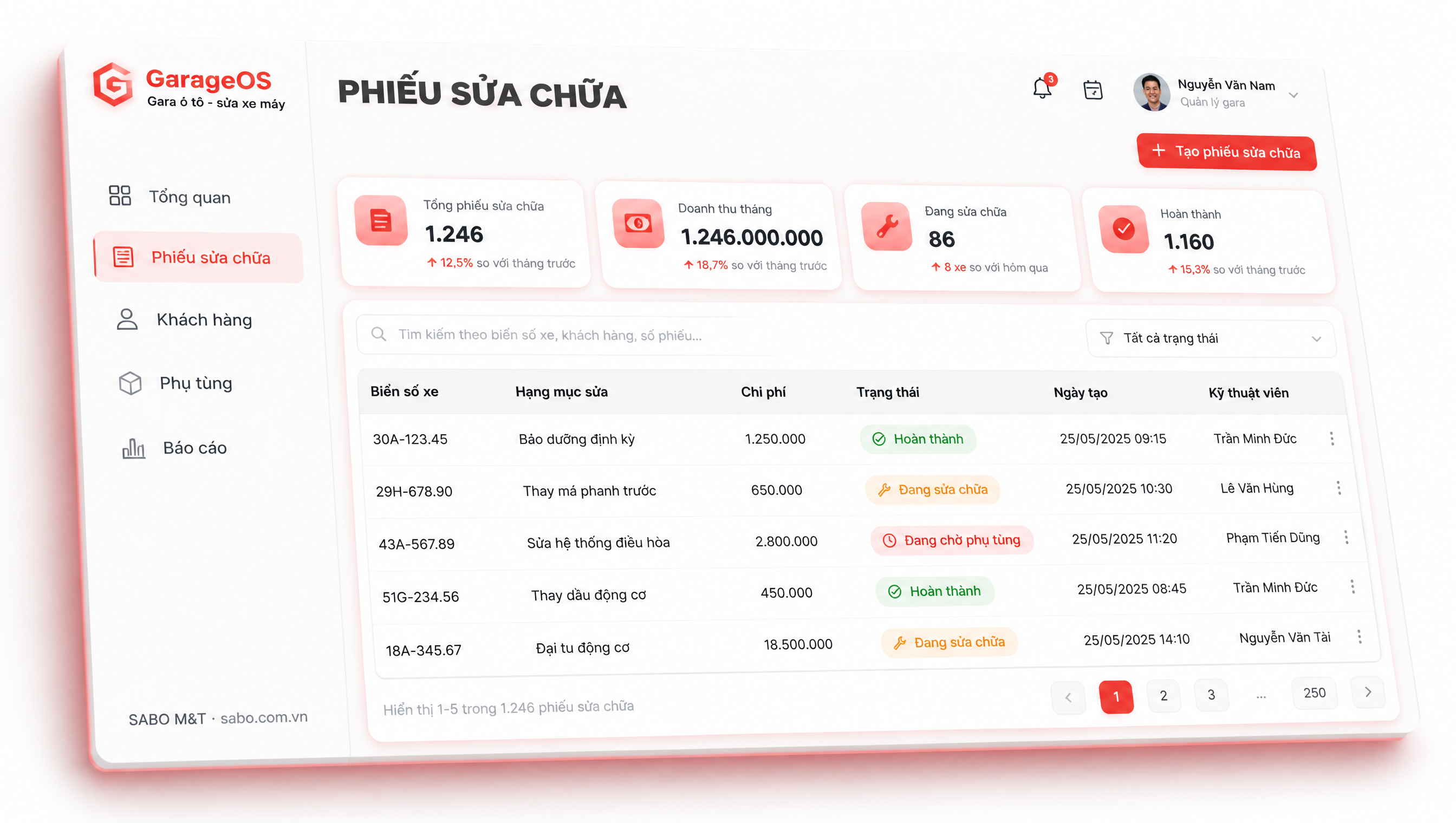 Giao diện web gara ô tô – sửa xe máy — màn 2