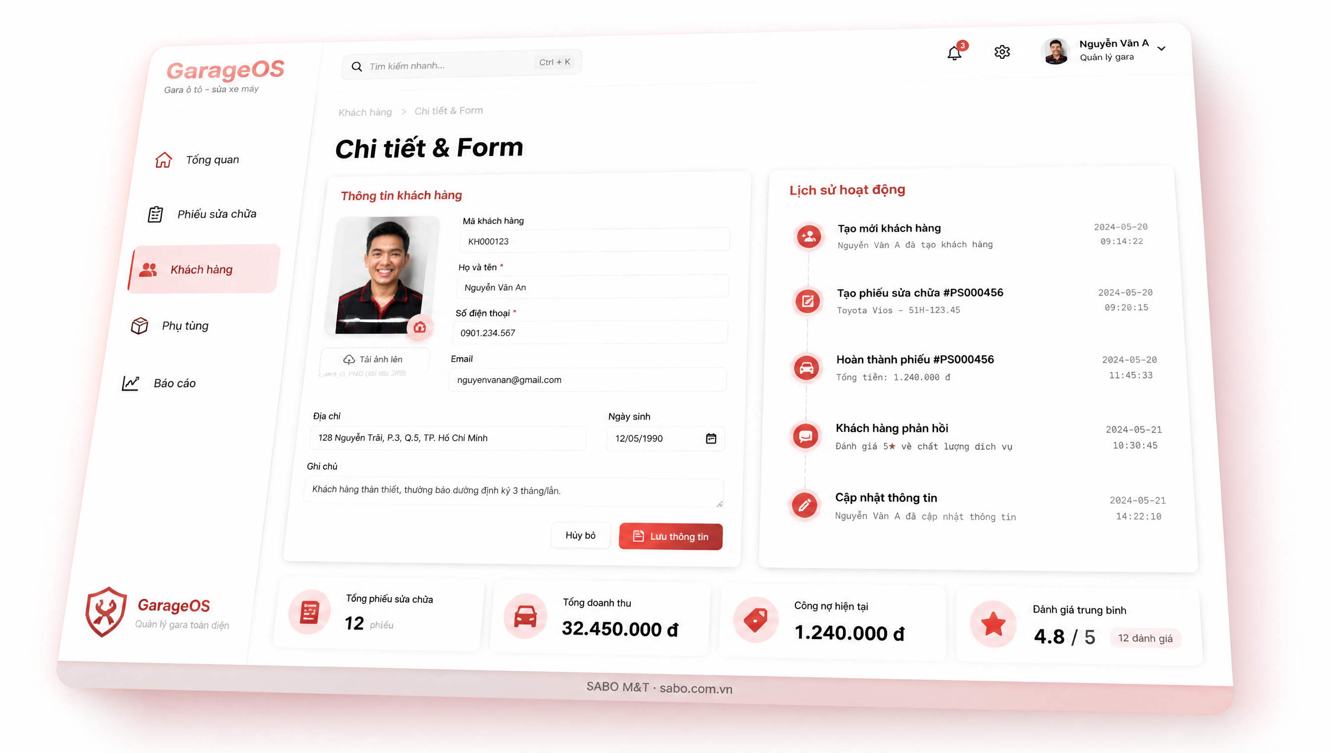 Giao diện web gara ô tô – sửa xe máy — màn 3