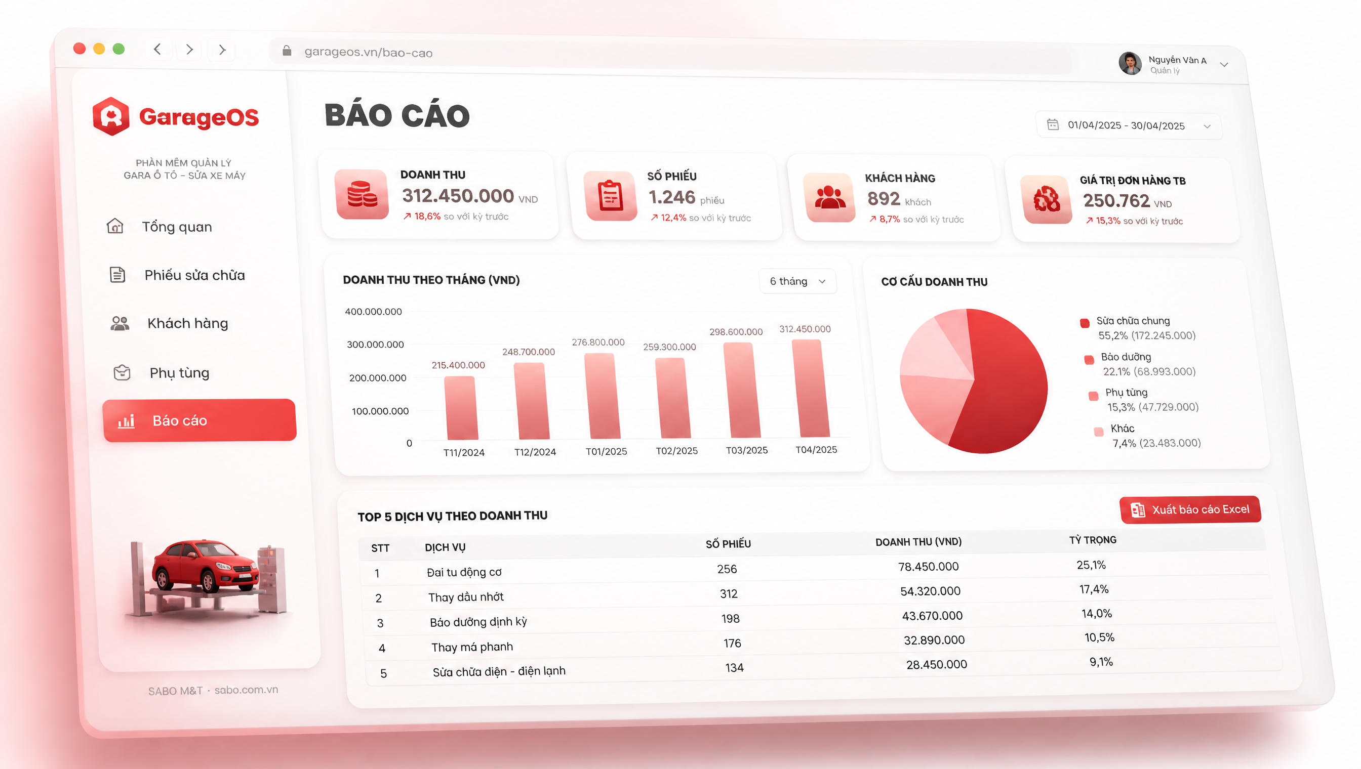 Giao diện web gara ô tô – sửa xe máy — màn 5