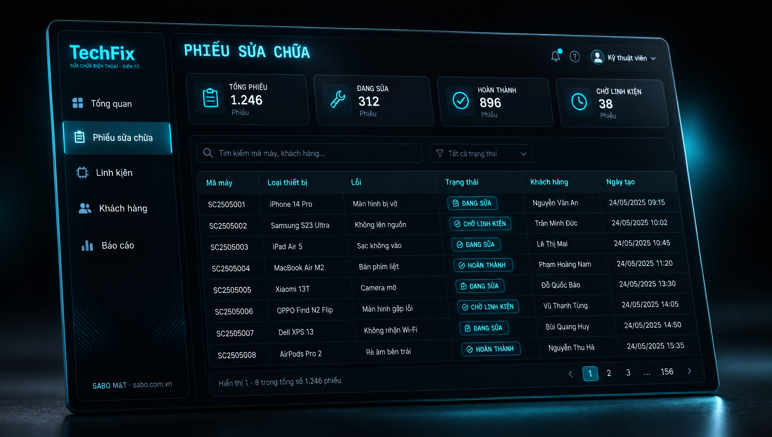 Giao diện web sửa chữa điện thoại – điện tử — màn 2