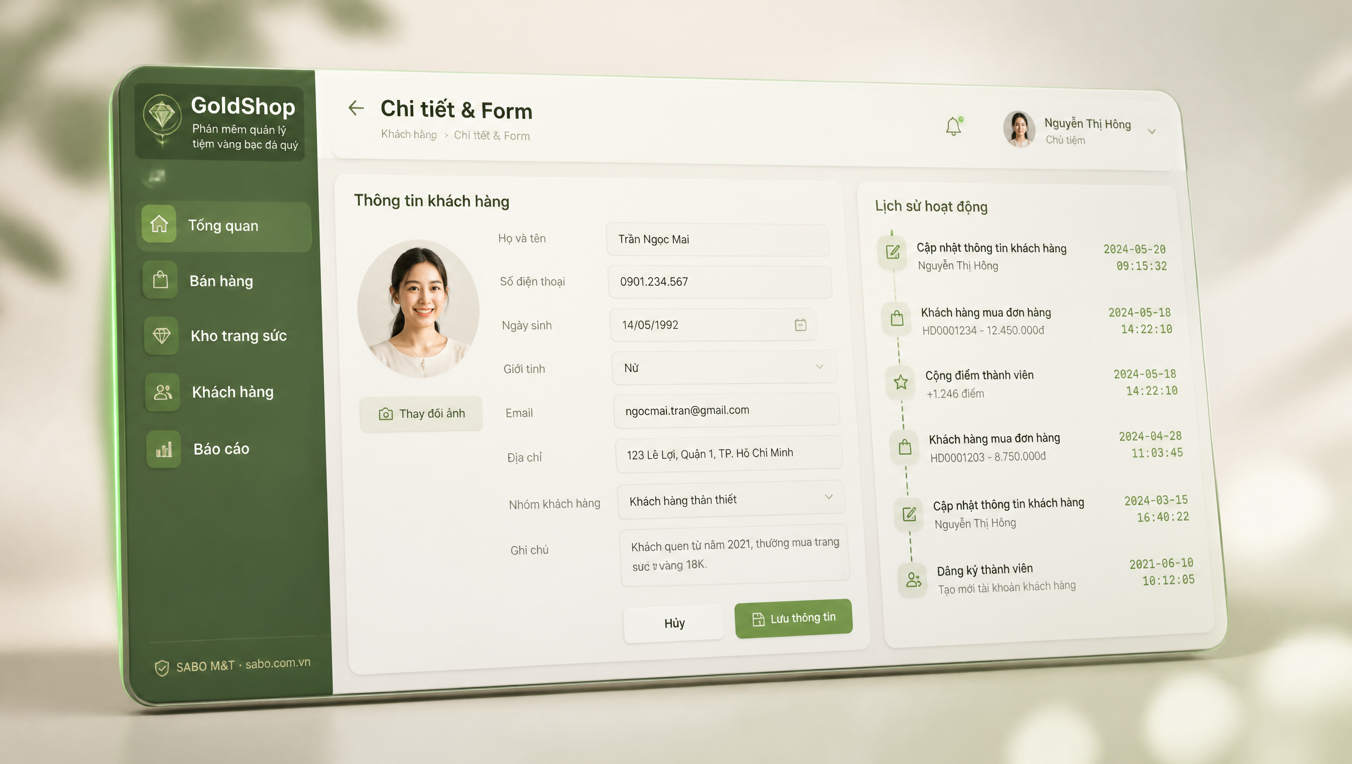 Giao diện web tiệm vàng bạc đá quý — màn 3
