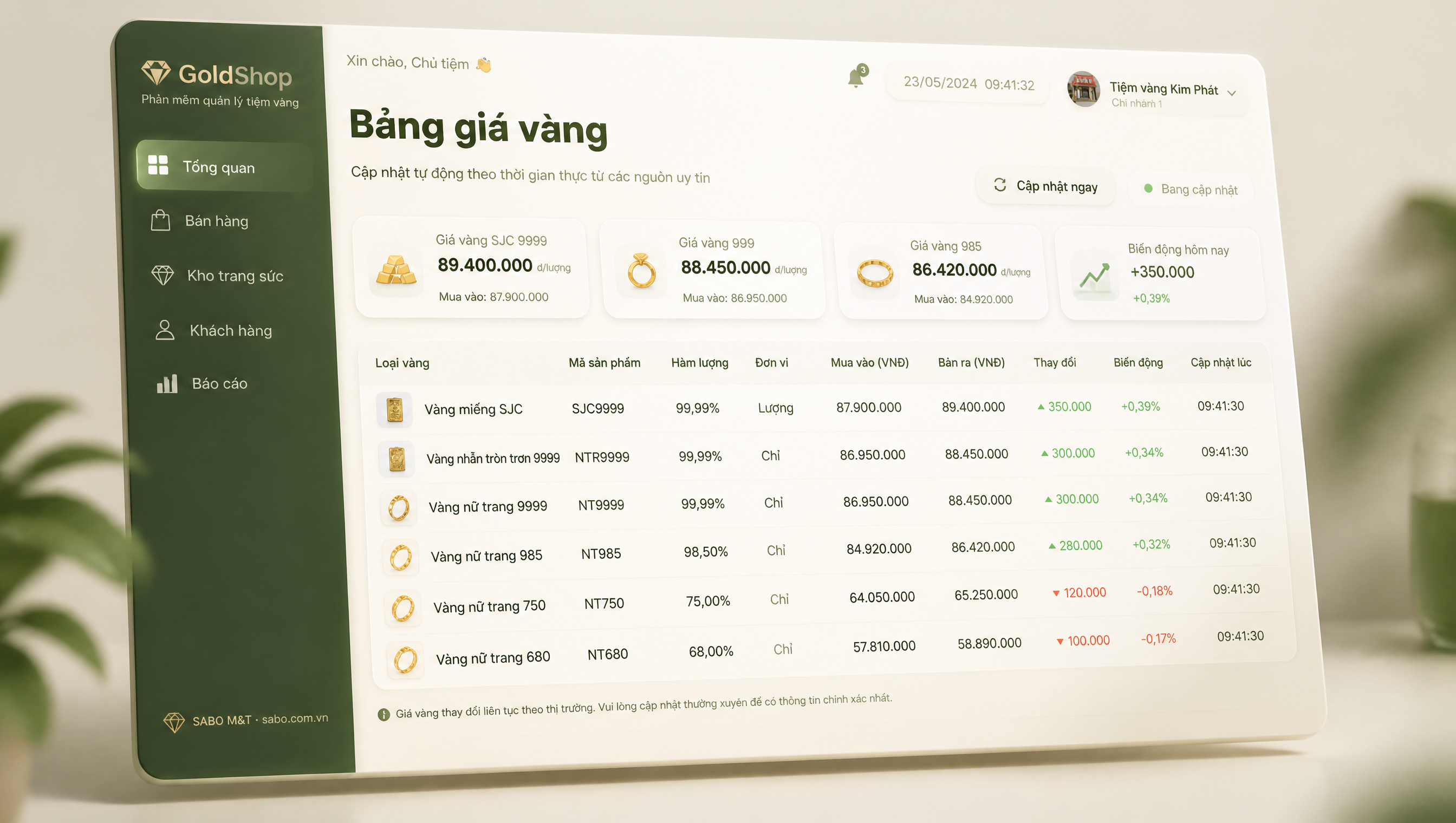 Giao diện web tiệm vàng bạc đá quý — màn 4