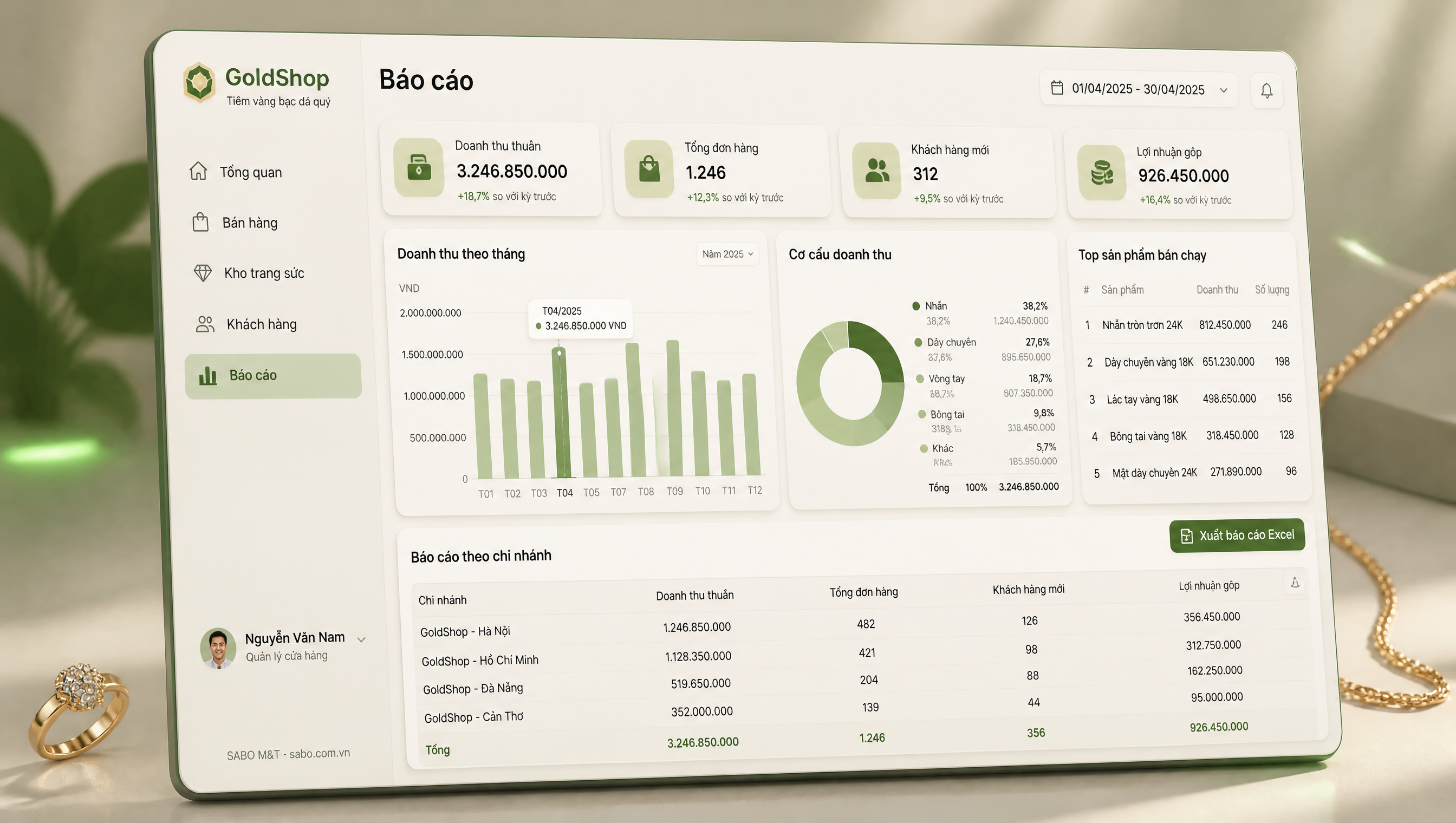 Giao diện web tiệm vàng bạc đá quý — màn 5