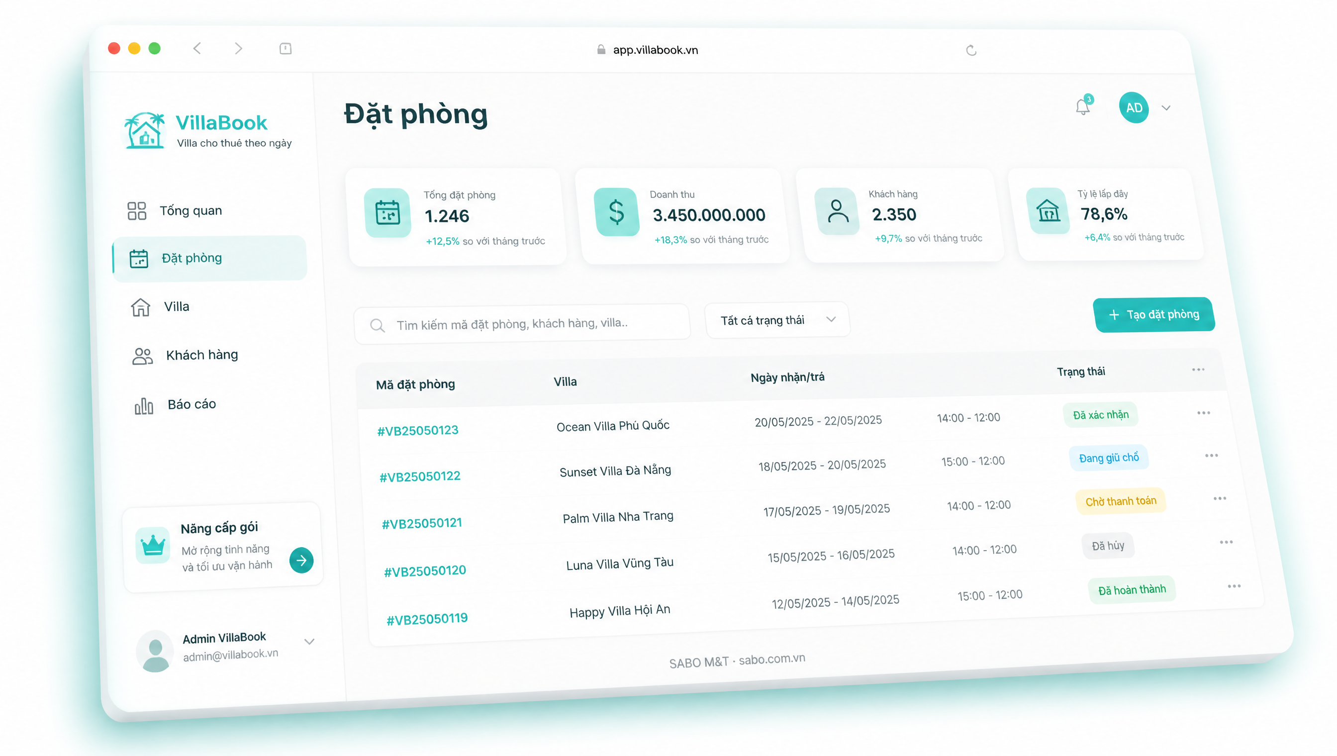 Giao diện web villa cho thuê theo ngày — màn 2