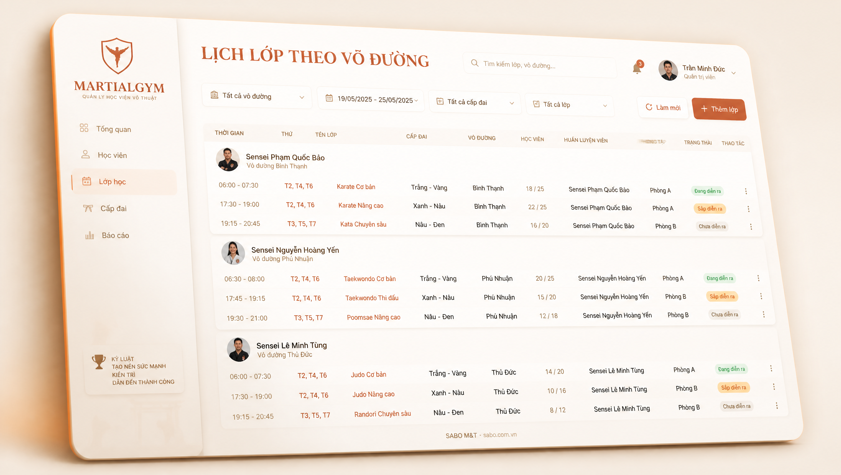 Giao diện web học viện võ thuật — màn 4