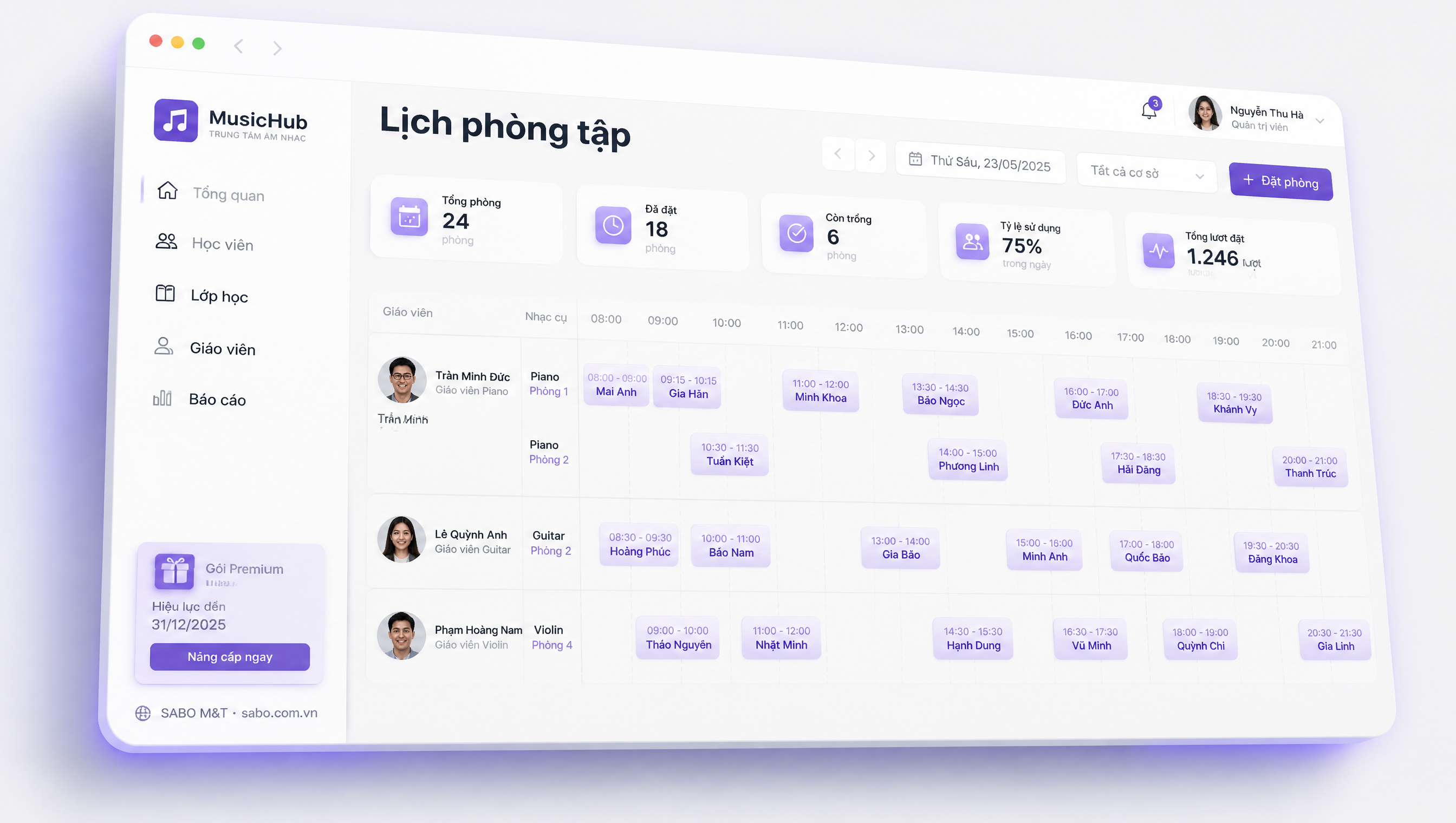 Giao diện web trung tâm âm nhạc — màn 4