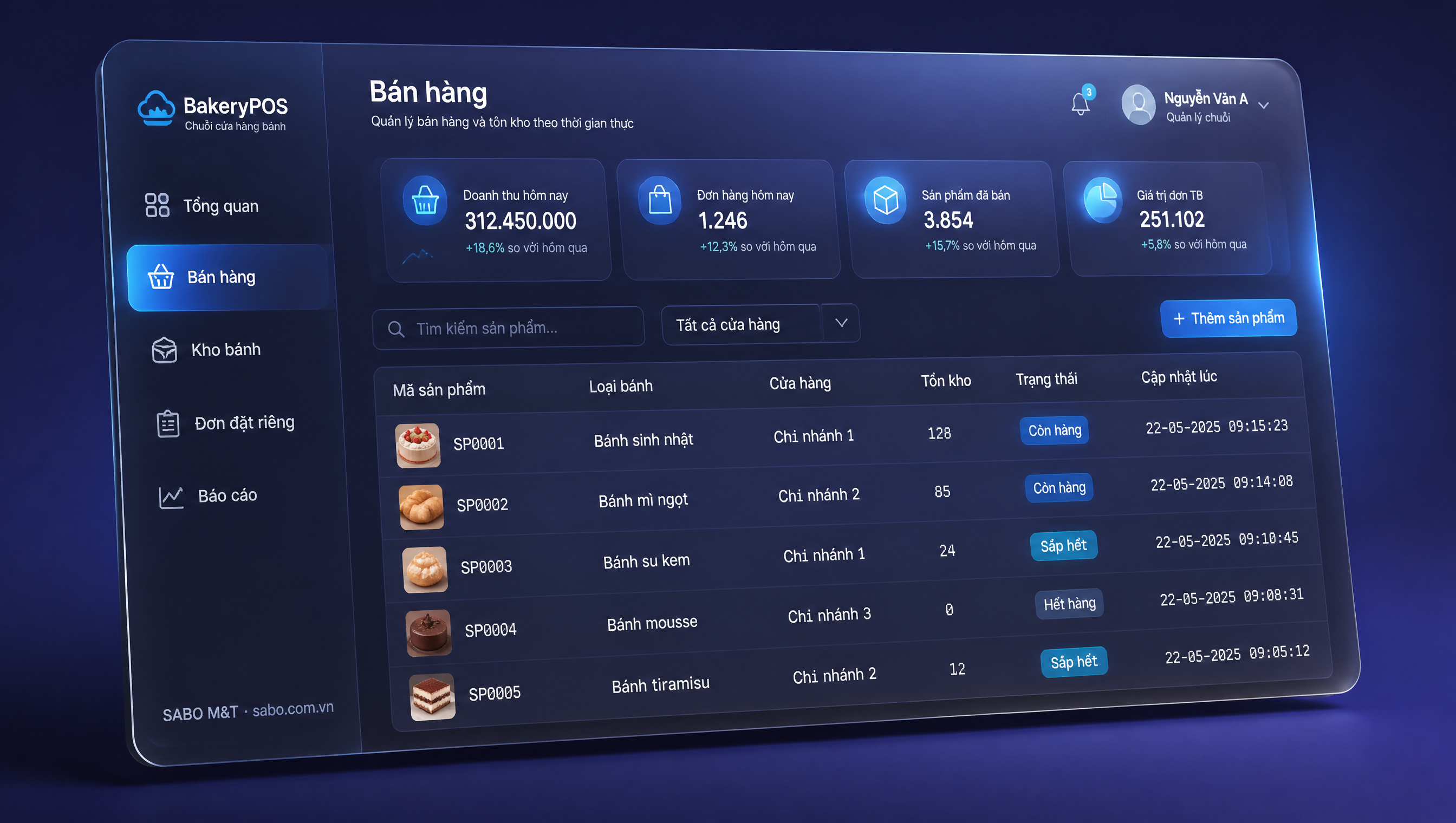 Giao diện web chuỗi cửa hàng bánh — màn 2
