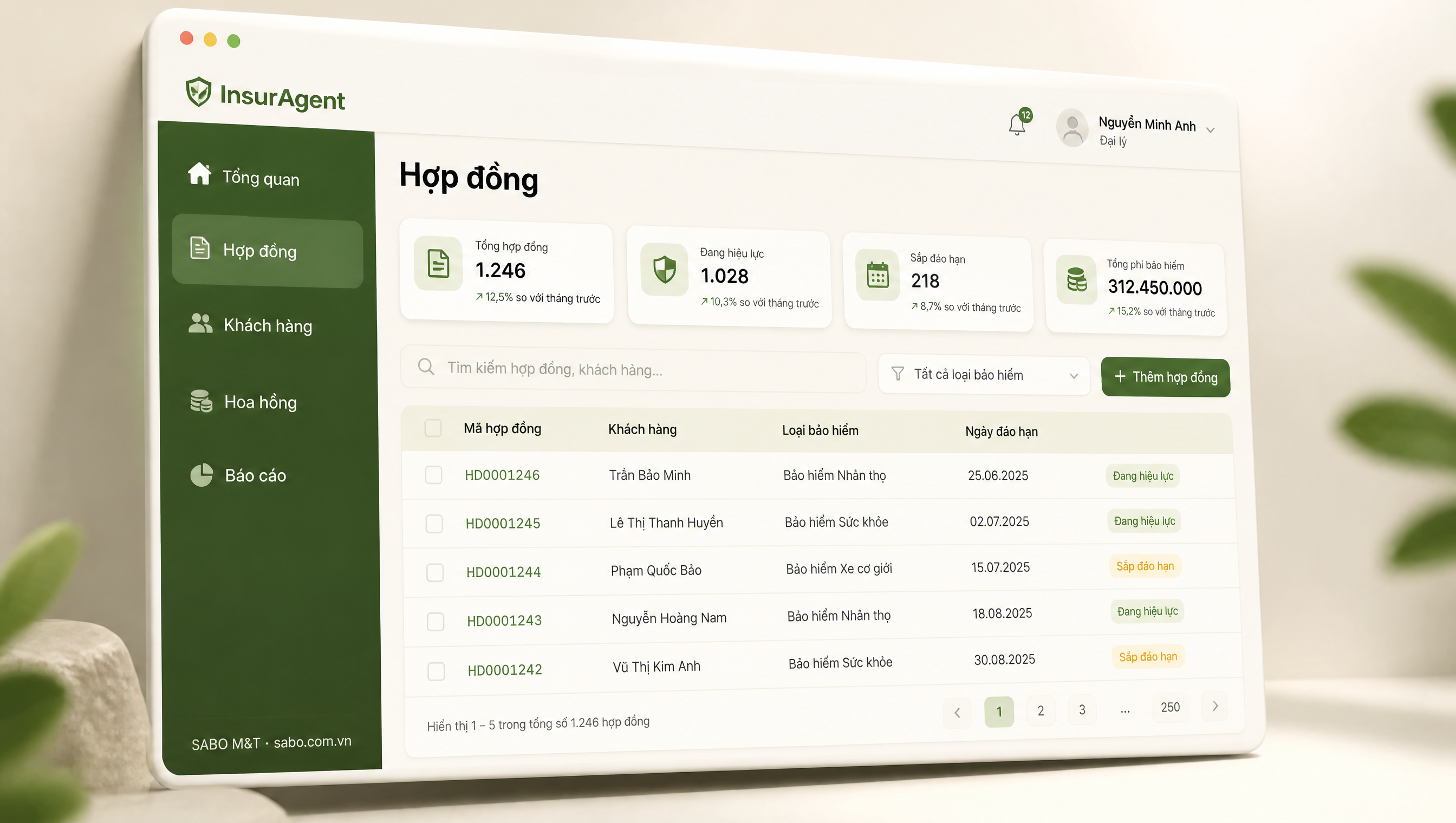 Giao diện web đại lý bảo hiểm — màn 2