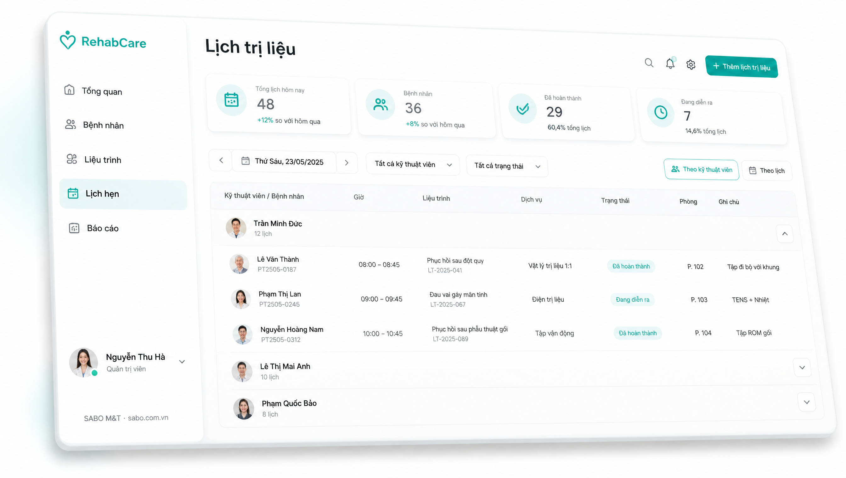 Giao diện web trung tâm vật lý trị liệu — màn 4