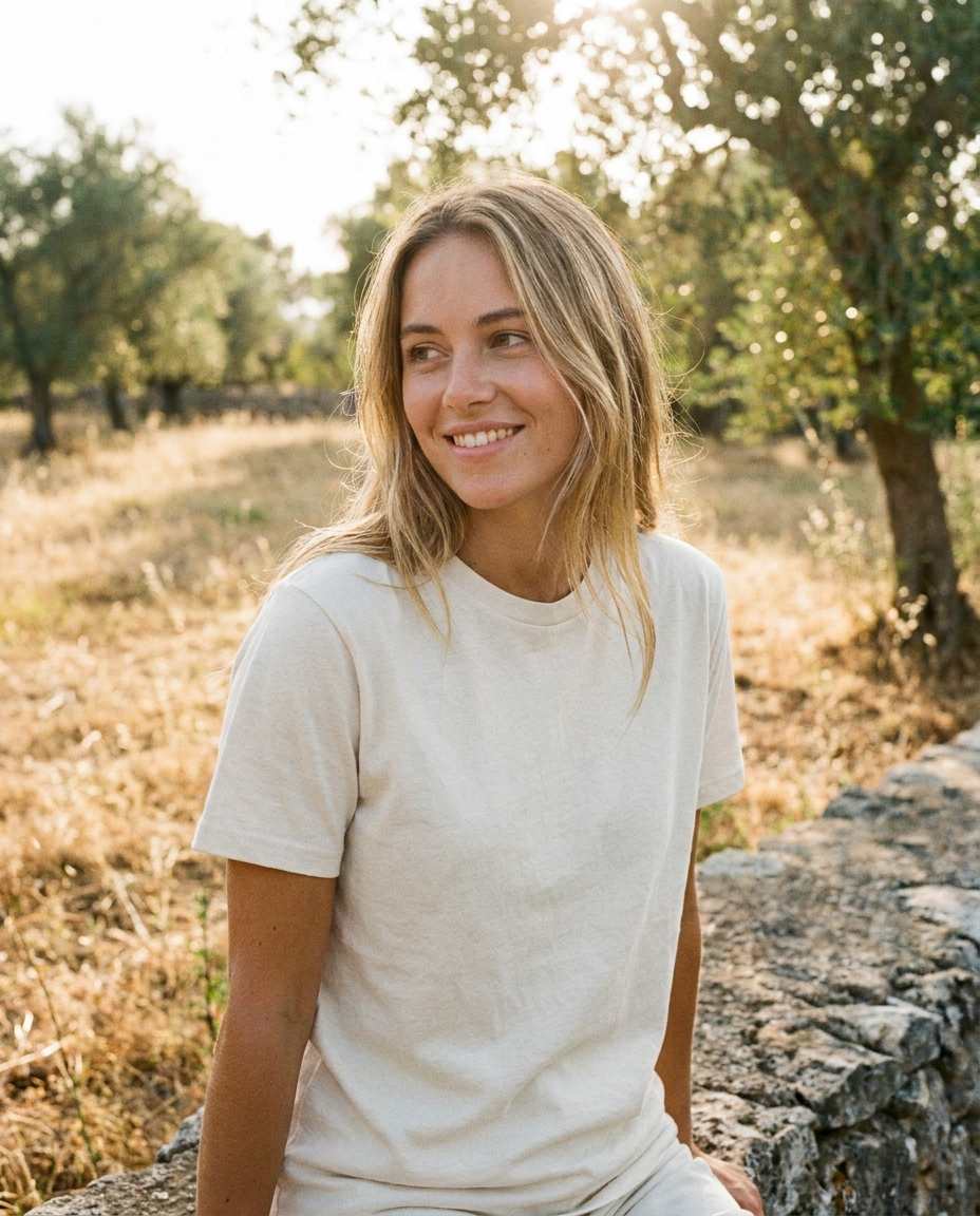 Person wearing a Blooming Change organic cotton tee