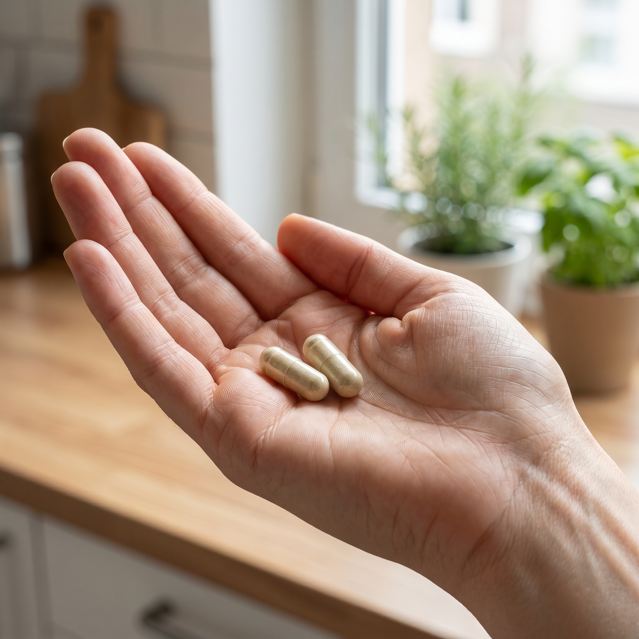 Two Nareya capsules in hand