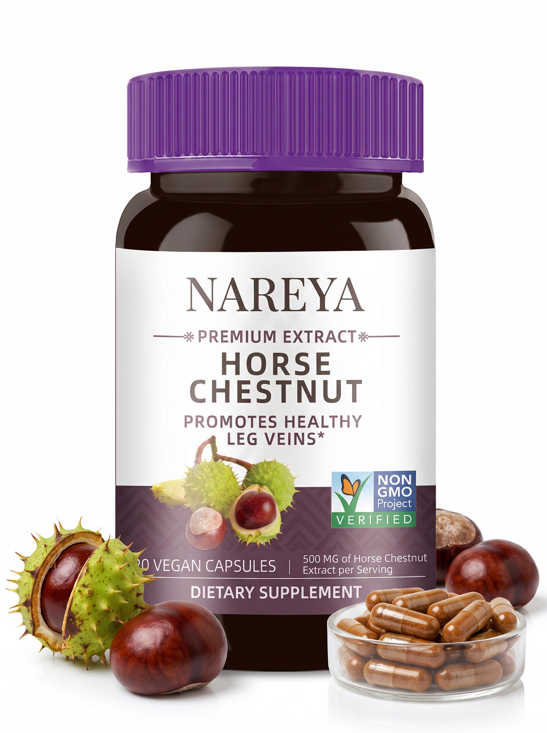 Nareya bottle with horse chestnuts and capsules