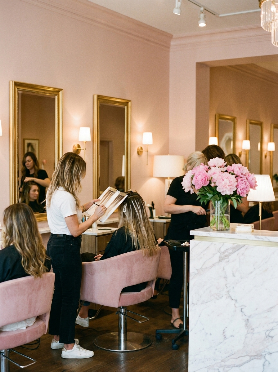 Hair salon interior with clients
