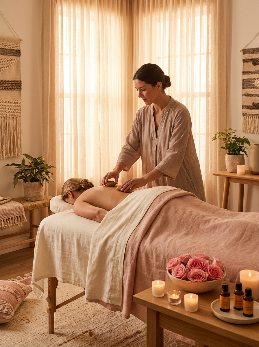 Spa massage with candles