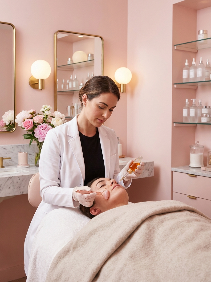 Aesthetician performing facial