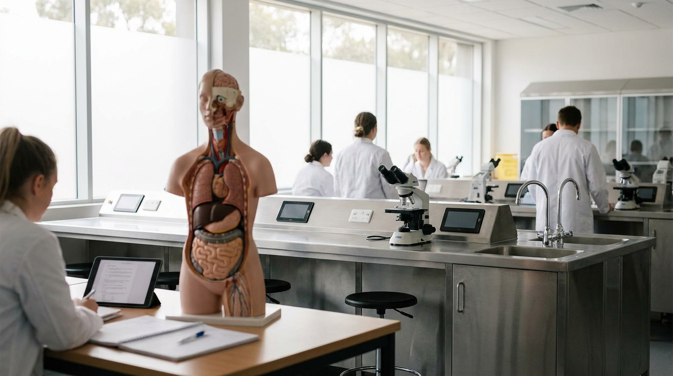 Modern medical teaching laboratory at a Hungarian university