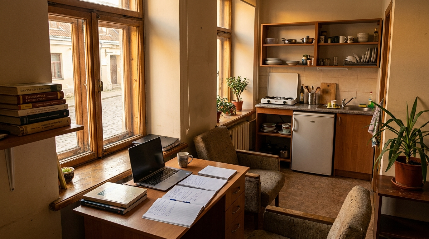 A student apartment in Kaunas — part of the cost of studying medicine in Lithuania for international students