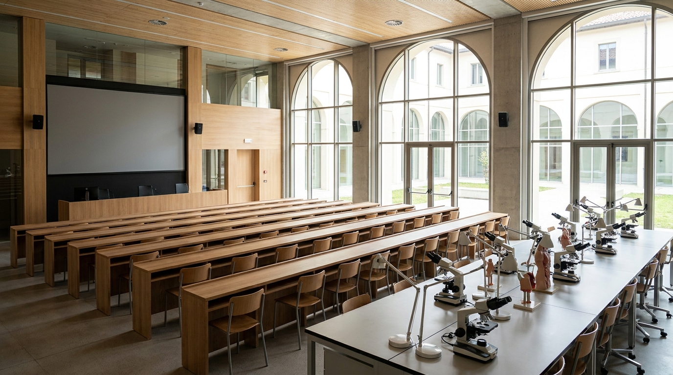 A medical lecture hall and lab — where you study medicine in Italy in English