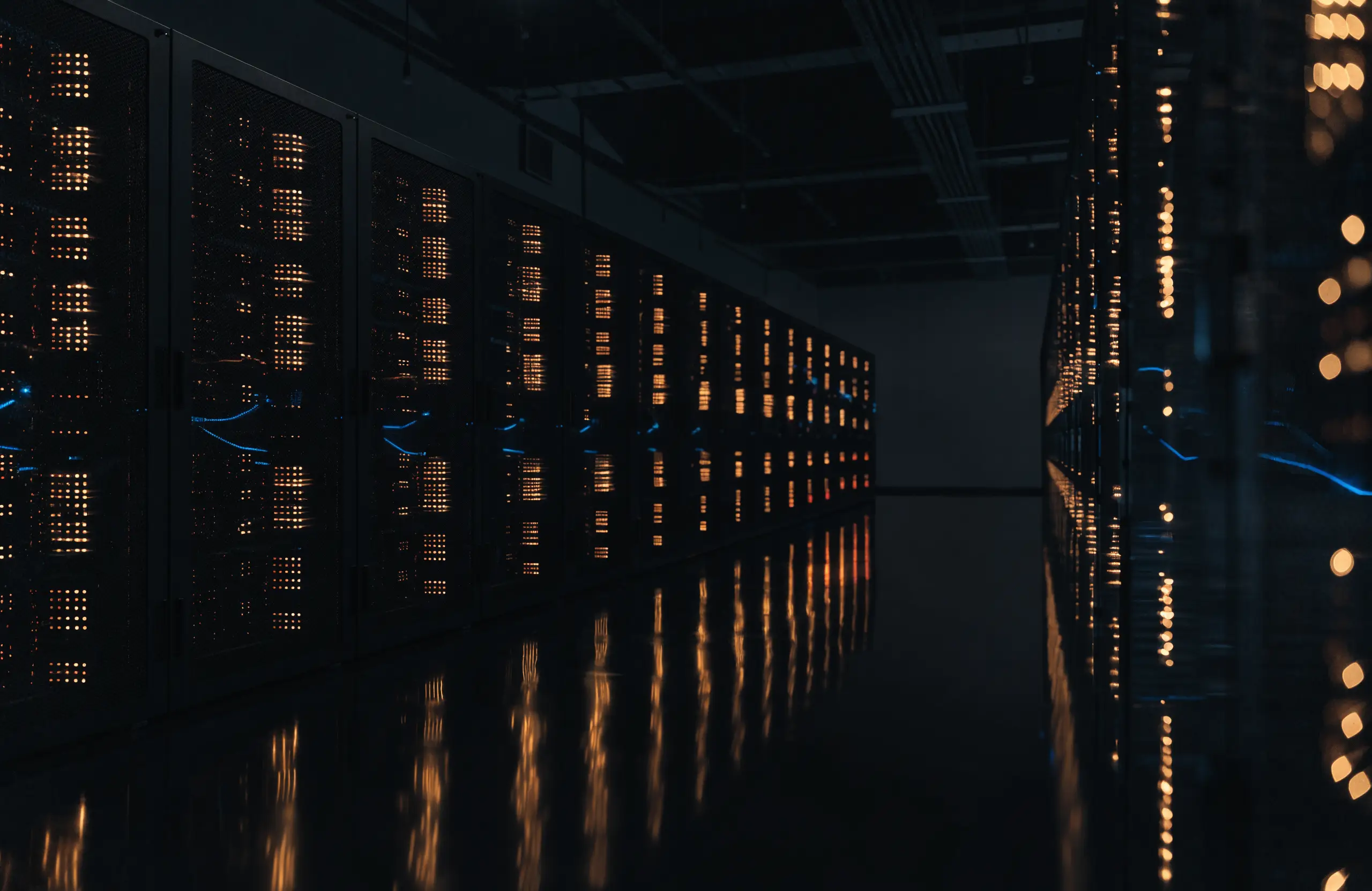 City skyline connected by communication networks at night